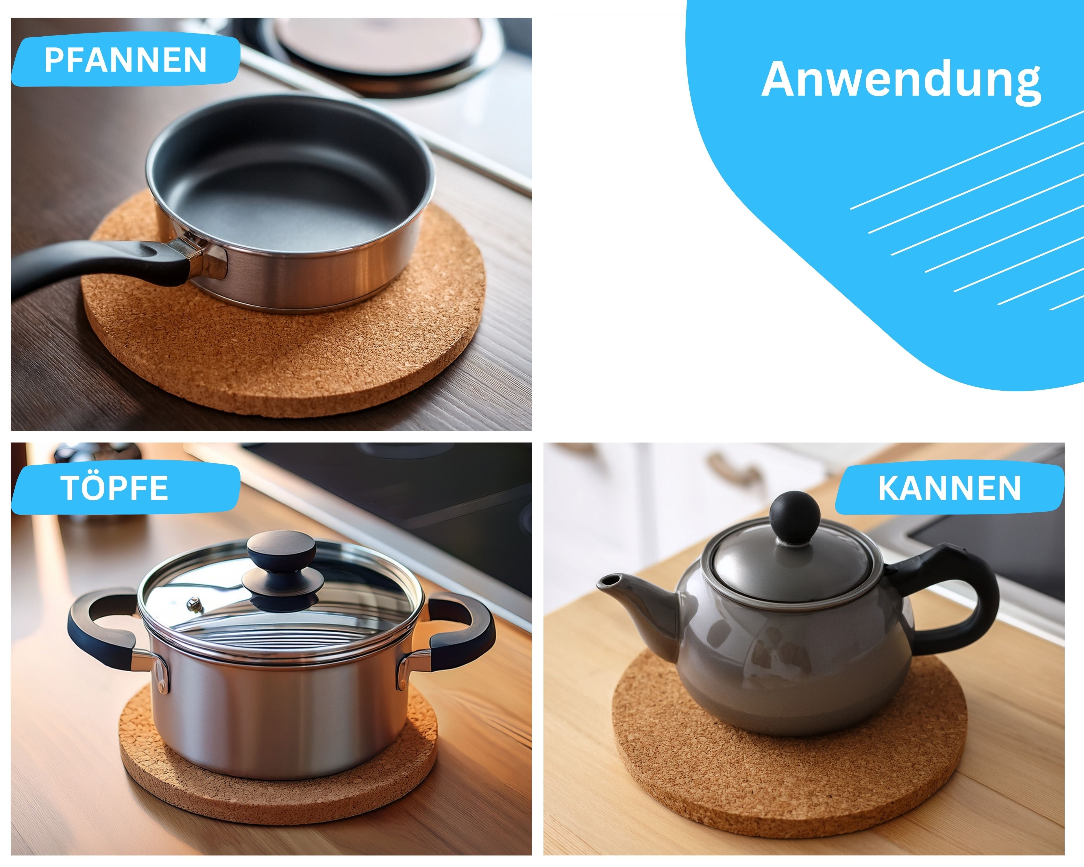 DIVORY Topfuntersetzer 19cm (5 Stück) Kork Untersetzer Topf, hitzebeständig