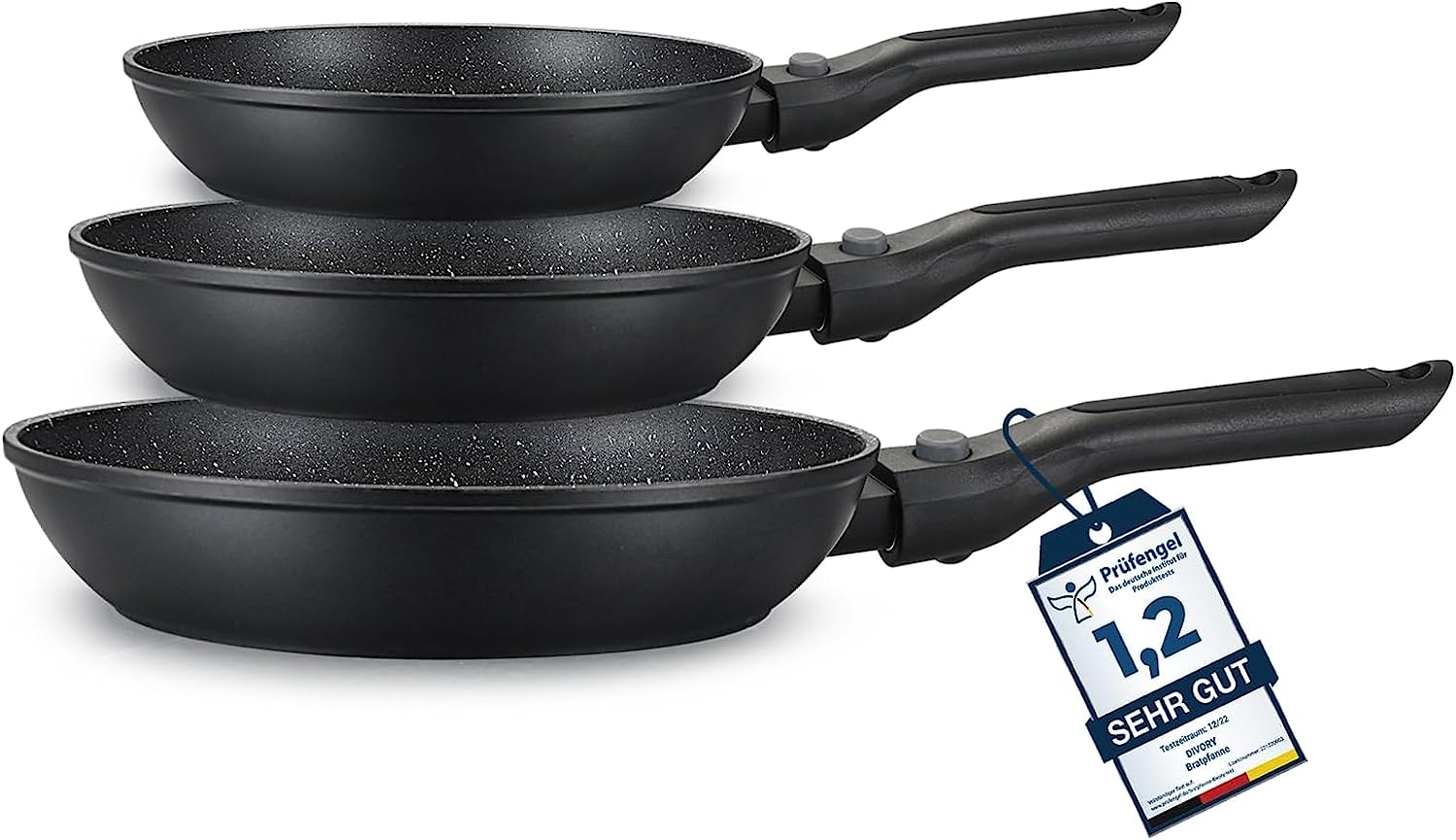 DIVORY - Pfanne abnehmbarer Griff (20, 24, 28, 32cm + 2er / 3er Set)