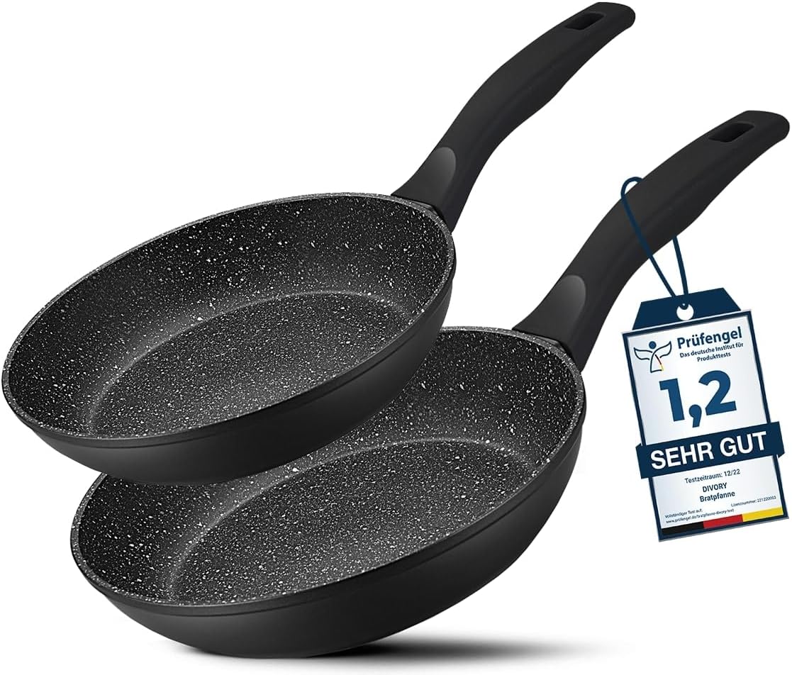 DIVORY Bratpfanne Ø 16, 20, 24, 28, 32cm + 2er / 3er Set (Schwarz)