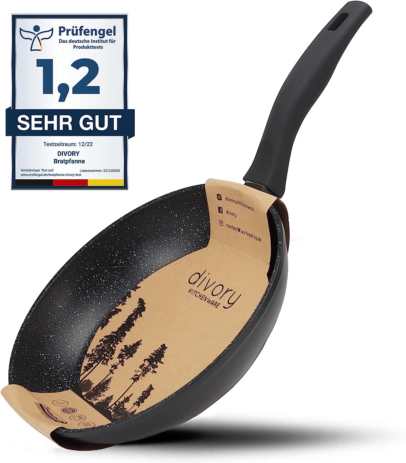 DIVORY Bratpfanne Ø 16, 20, 24, 28, 32cm + 2er / 3er Set (Schwarz)