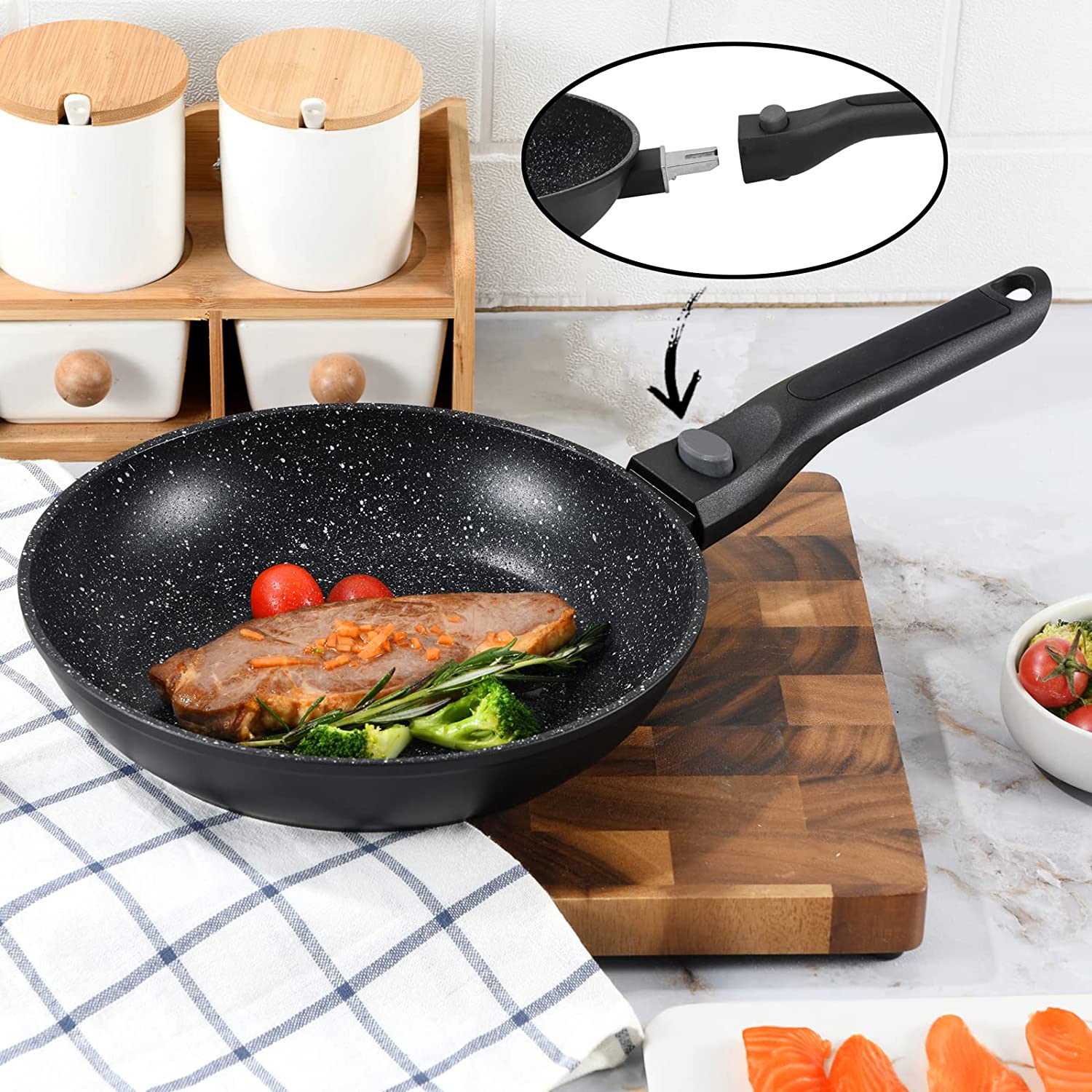 DIVORY - Pfanne abnehmbarer Griff (20, 24, 28, 32cm + 2er / 3er Set)