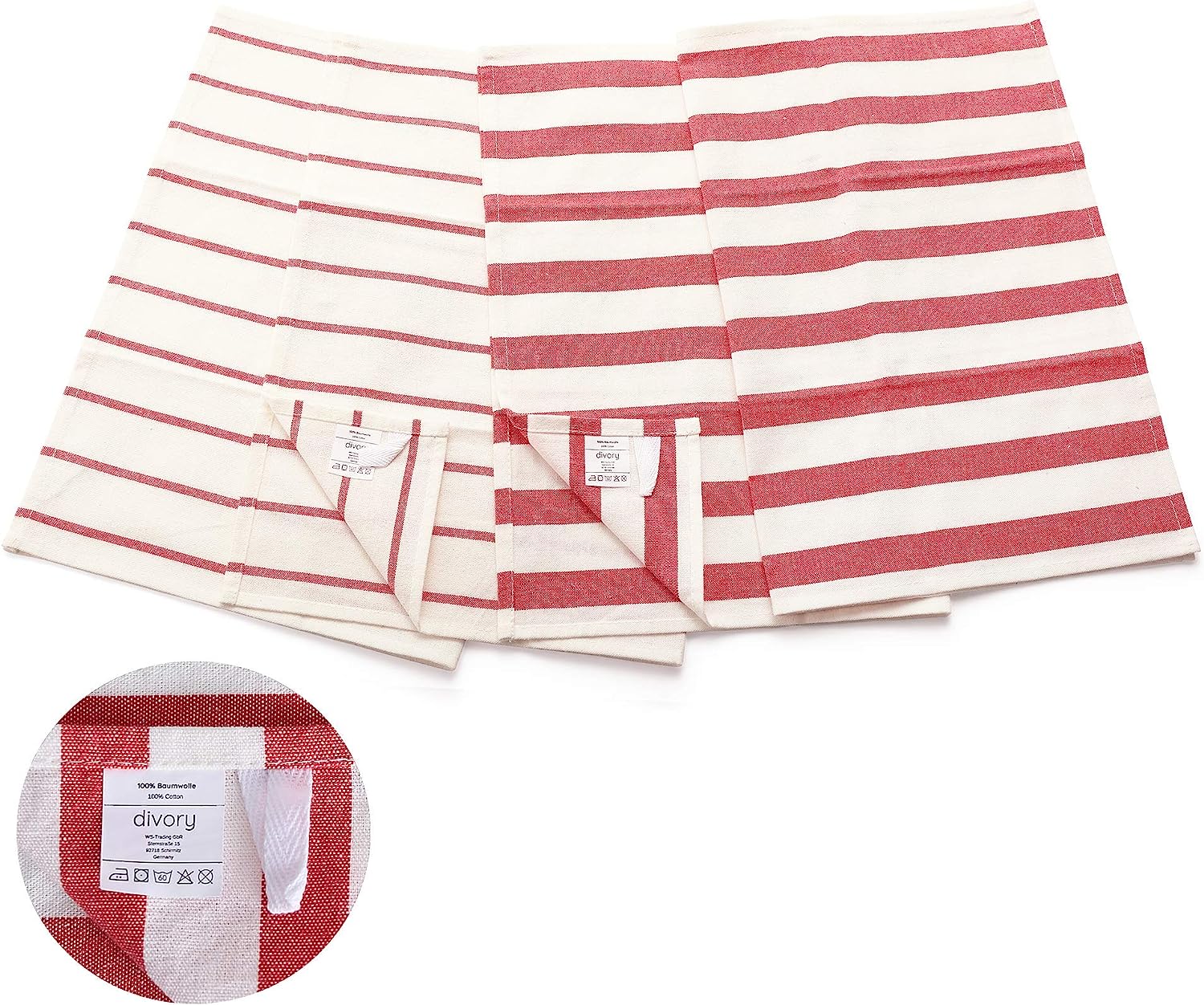 DIVORY - 4er Set Geschirrtücher | 100% Baumwolle | 40x60 cm (Blau / Rot)