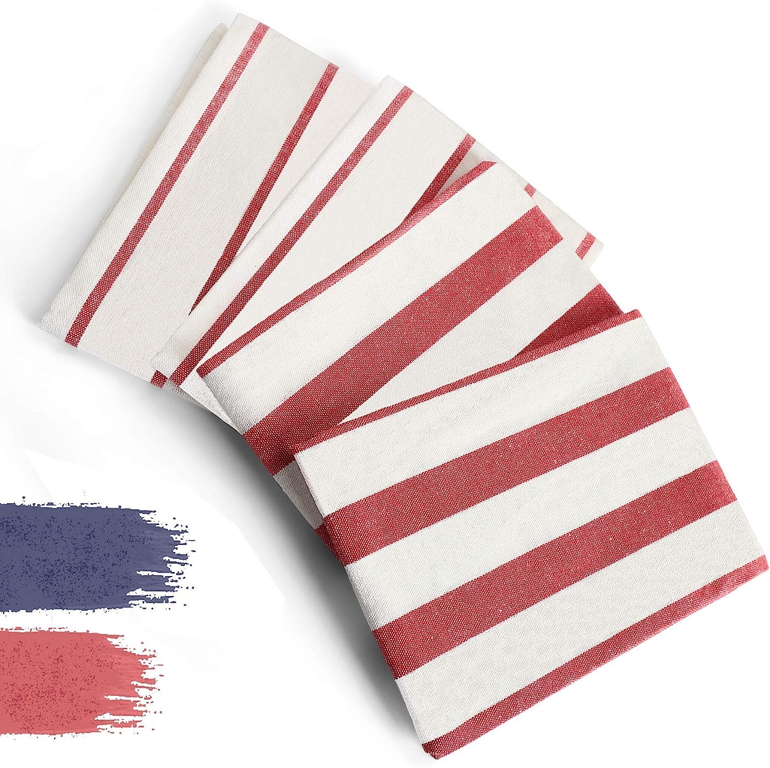 DIVORY - 4er Set Geschirrtücher | 100% Baumwolle | 40x60 cm (Blau / Rot)