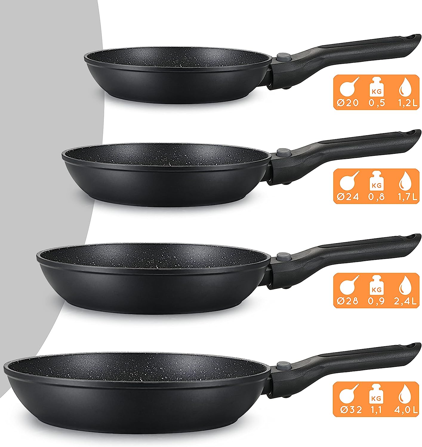 DIVORY - Pfanne abnehmbarer Griff (20, 24, 28, 32cm + 2er / 3er Set)