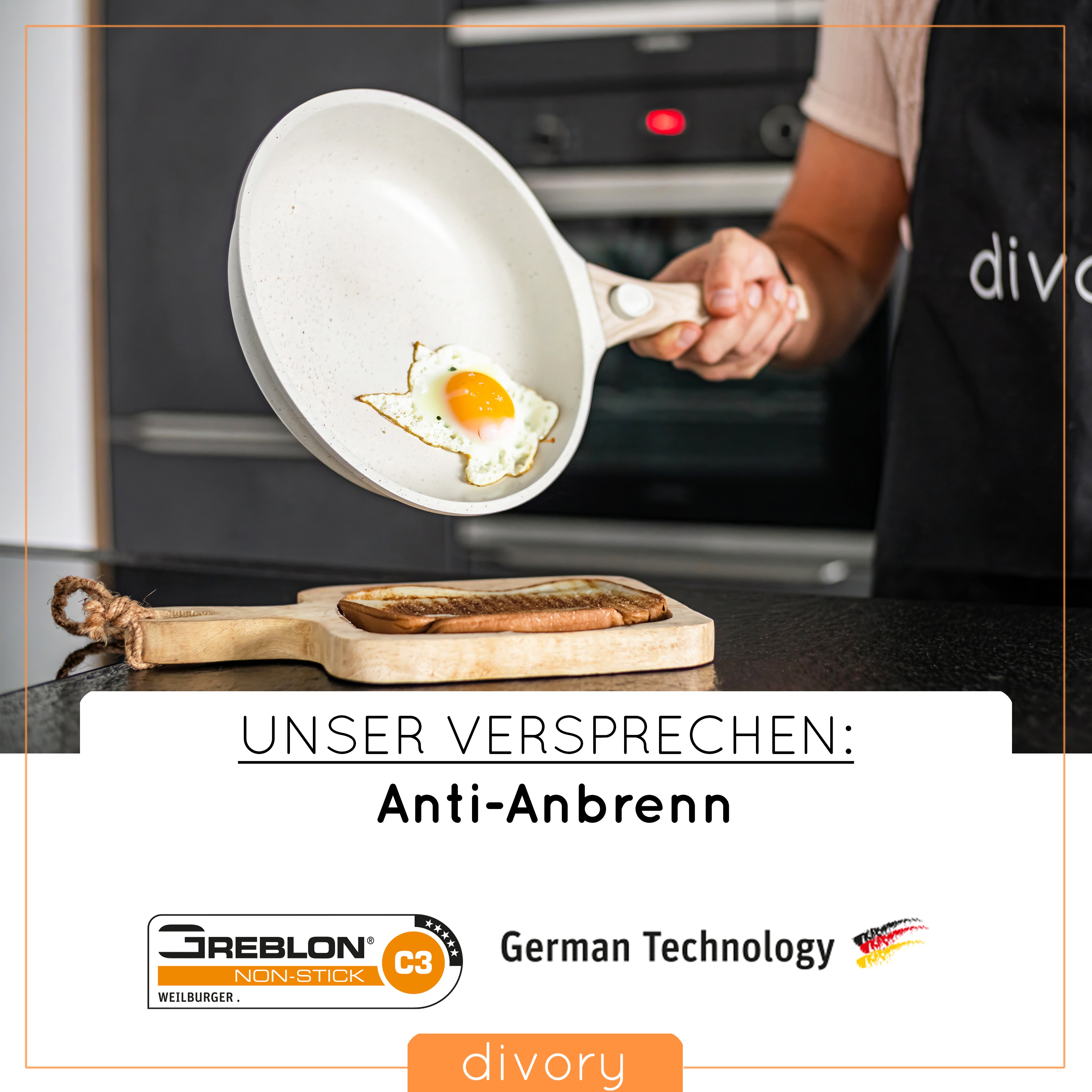 DIVORY - Pfanne abnehmbarer Griff - Beige (20, 24, 28cm & 3er Set)