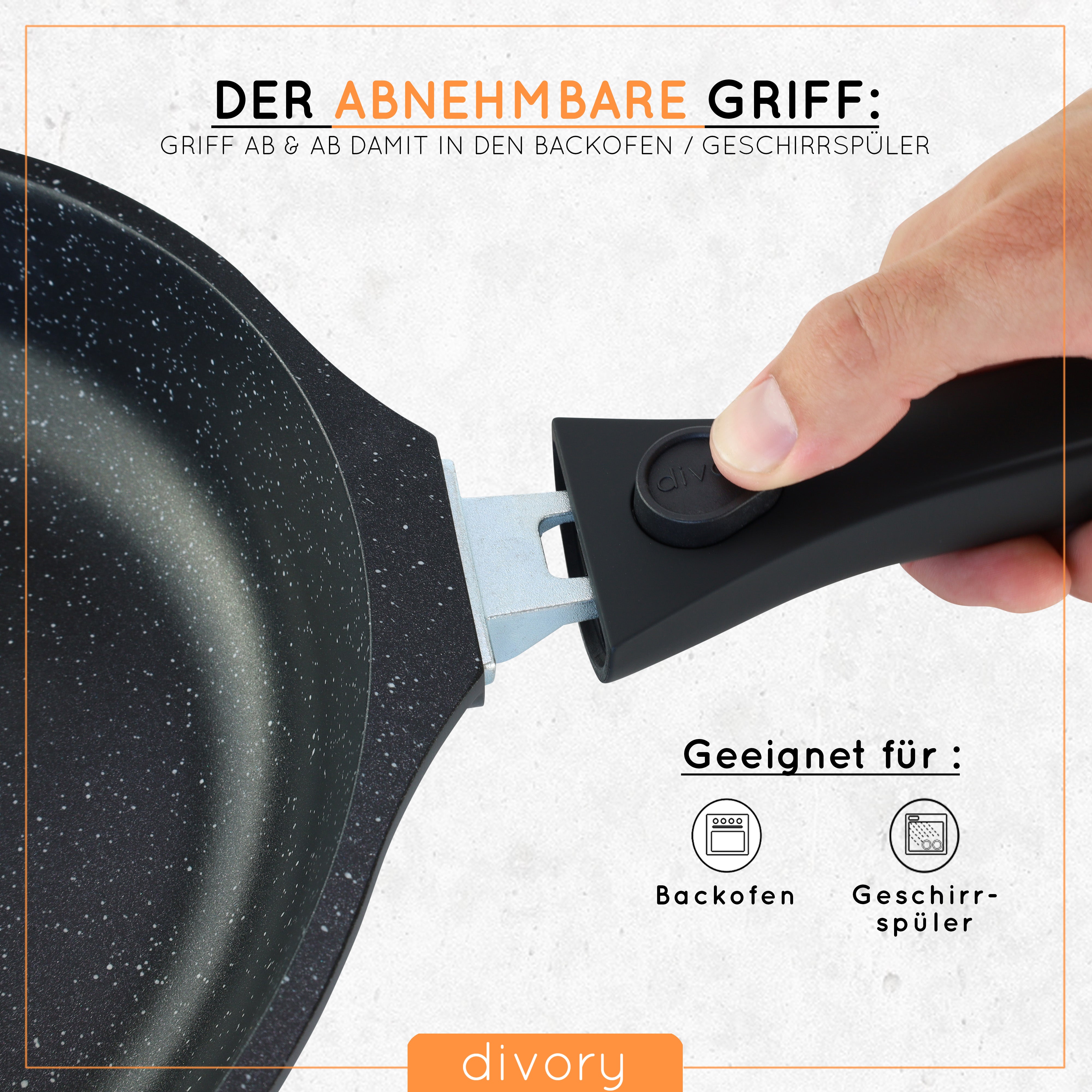 DIVORY Töpfe inkl. Deckel + Pfannensets- 18, 20, 24, 28cm (abnehmbare Griffe)