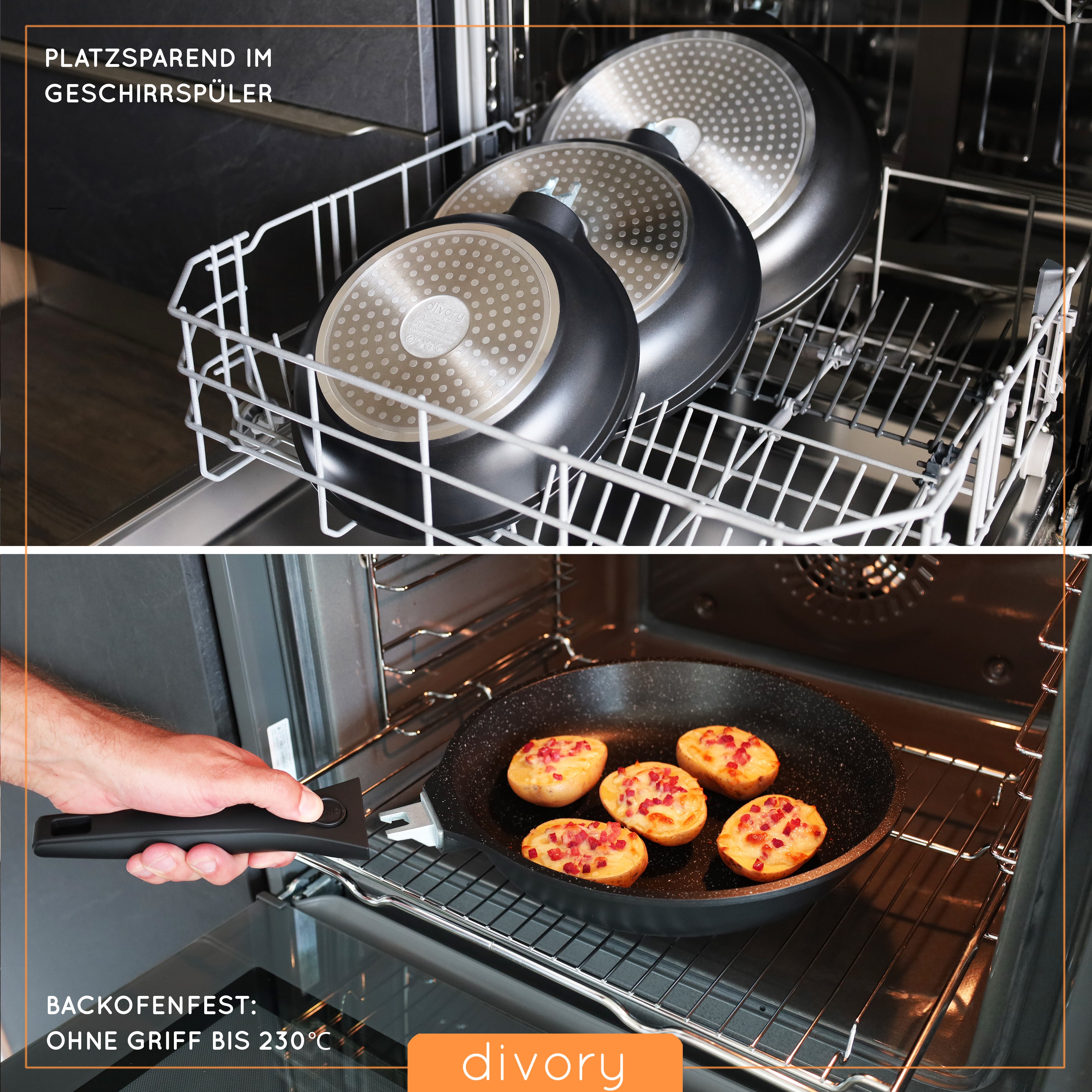 DIVORY Topfset Pfannenset Induktion - 14 teilig mit abnehmbarem Griff inkl. Küchenhelfer