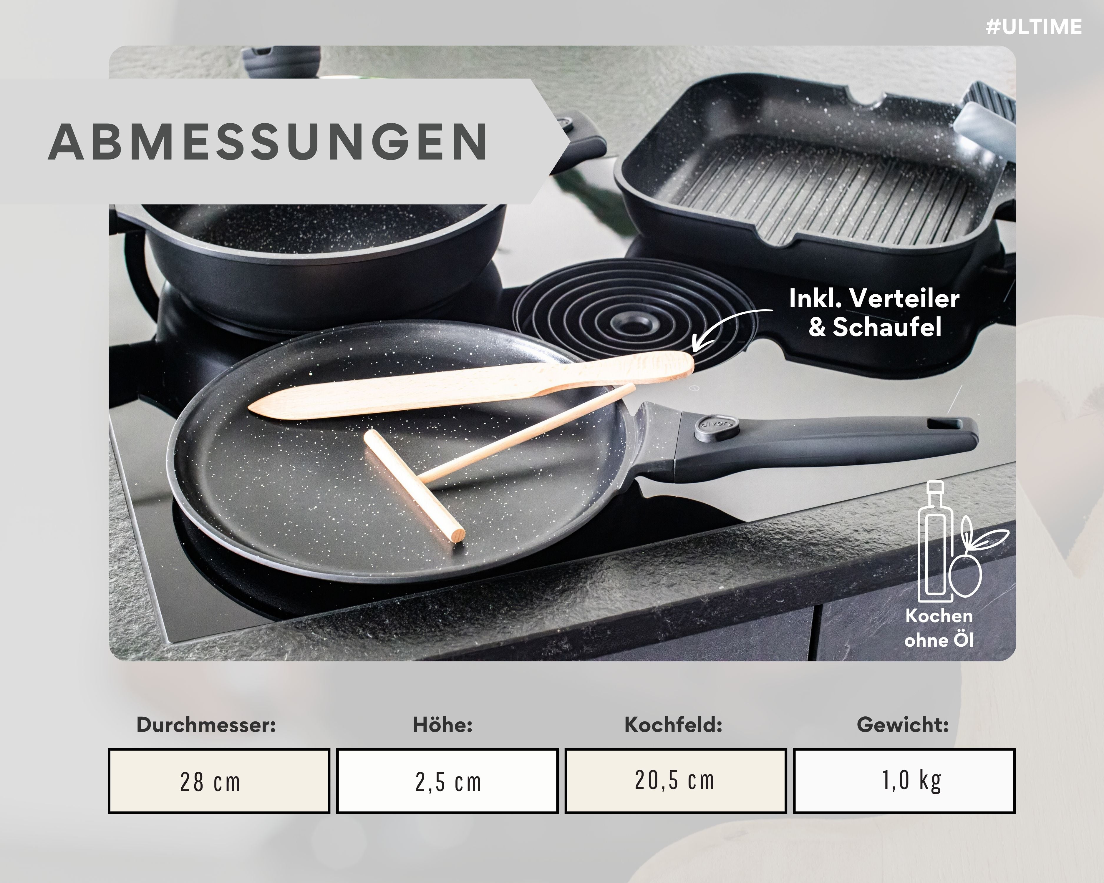 DIVORY Crepe Pfanne Induktion 28cm (abnehmbarer Griff)