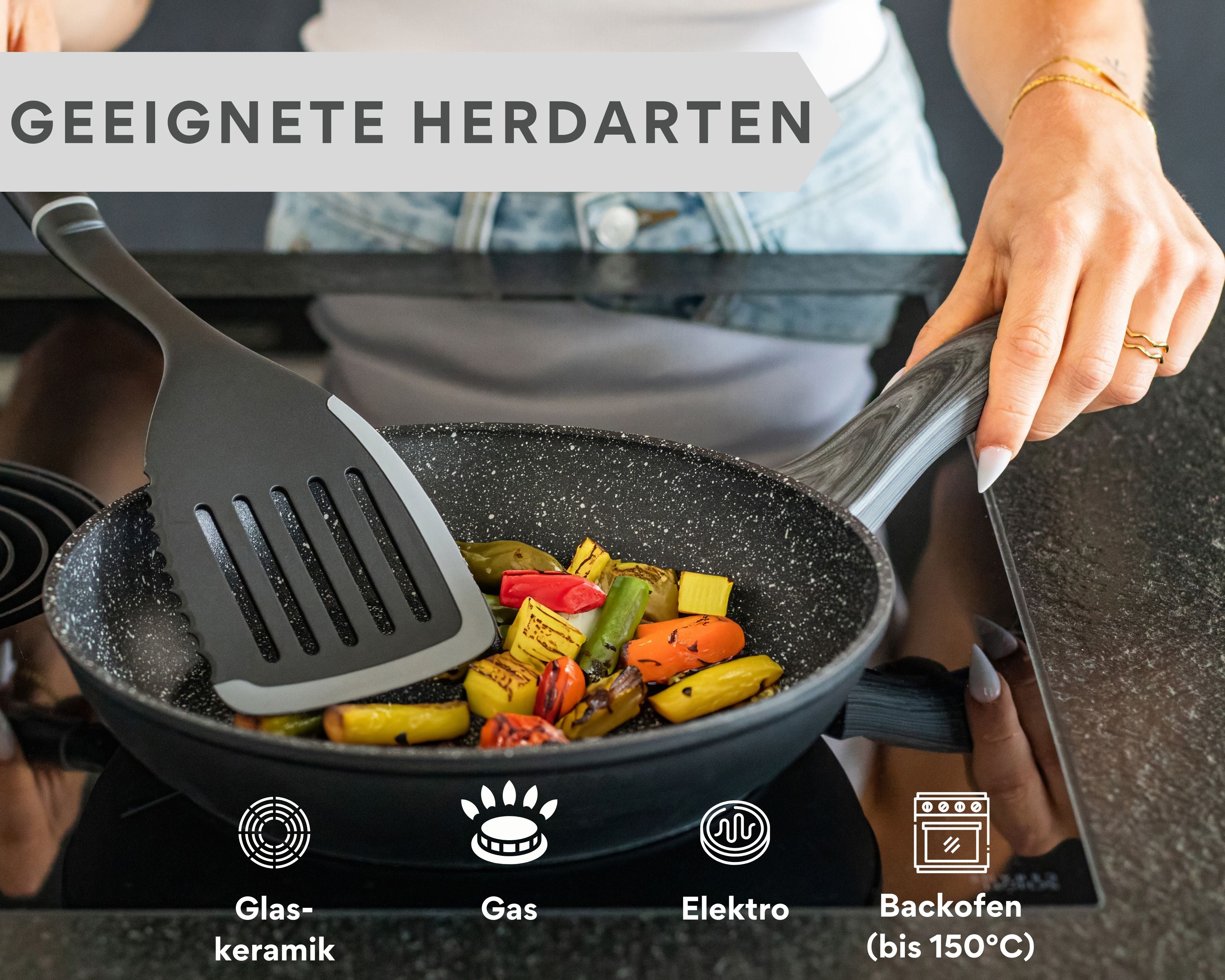 DIVORY Bratpfanne Ø 16, 20, 24, 28, 32cm + 2ER / 3er Set (Graues Holz)