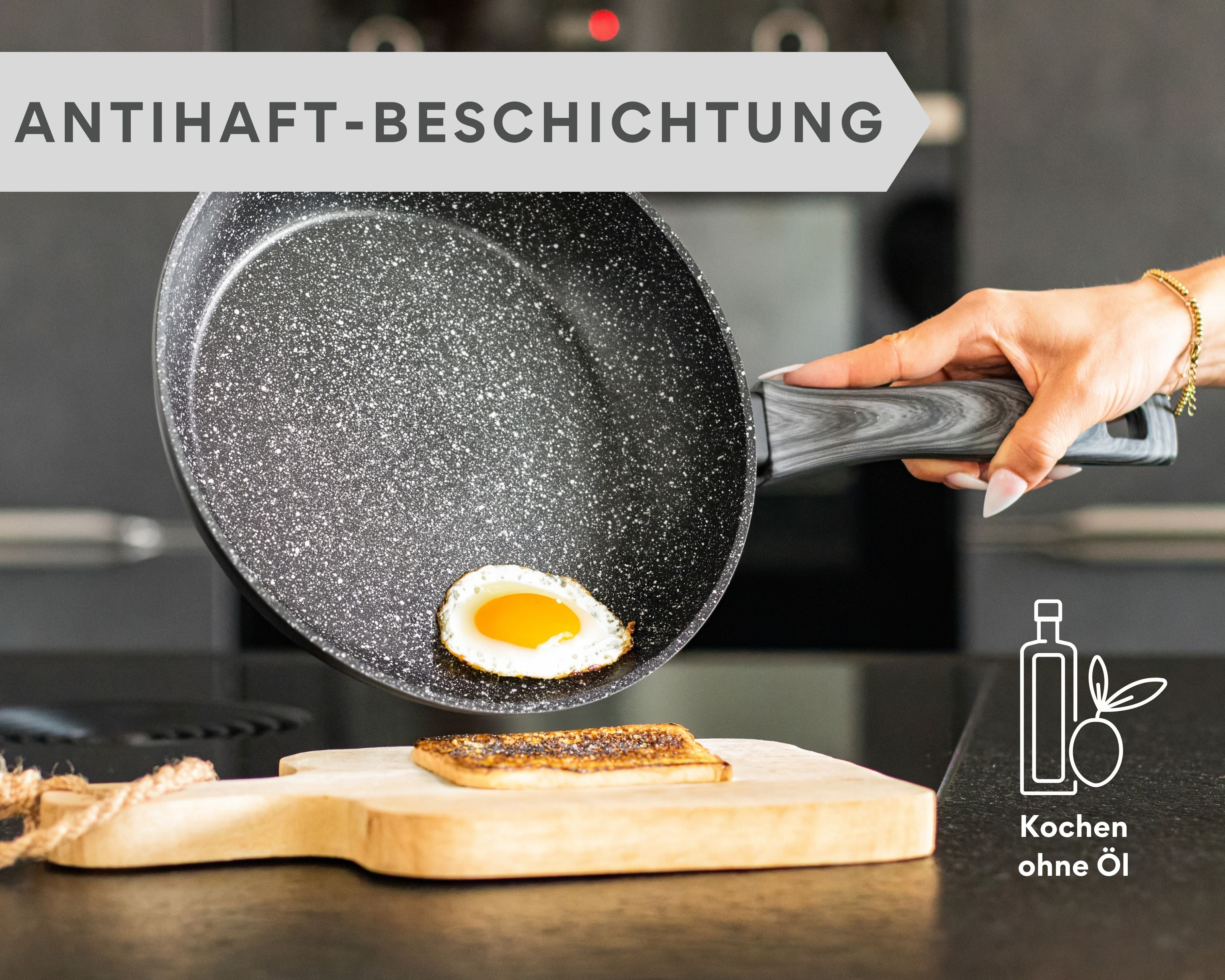 DIVORY Bratpfanne Ø 16, 20, 24, 28, 32cm + 2ER / 3er Set (Graues Holz)