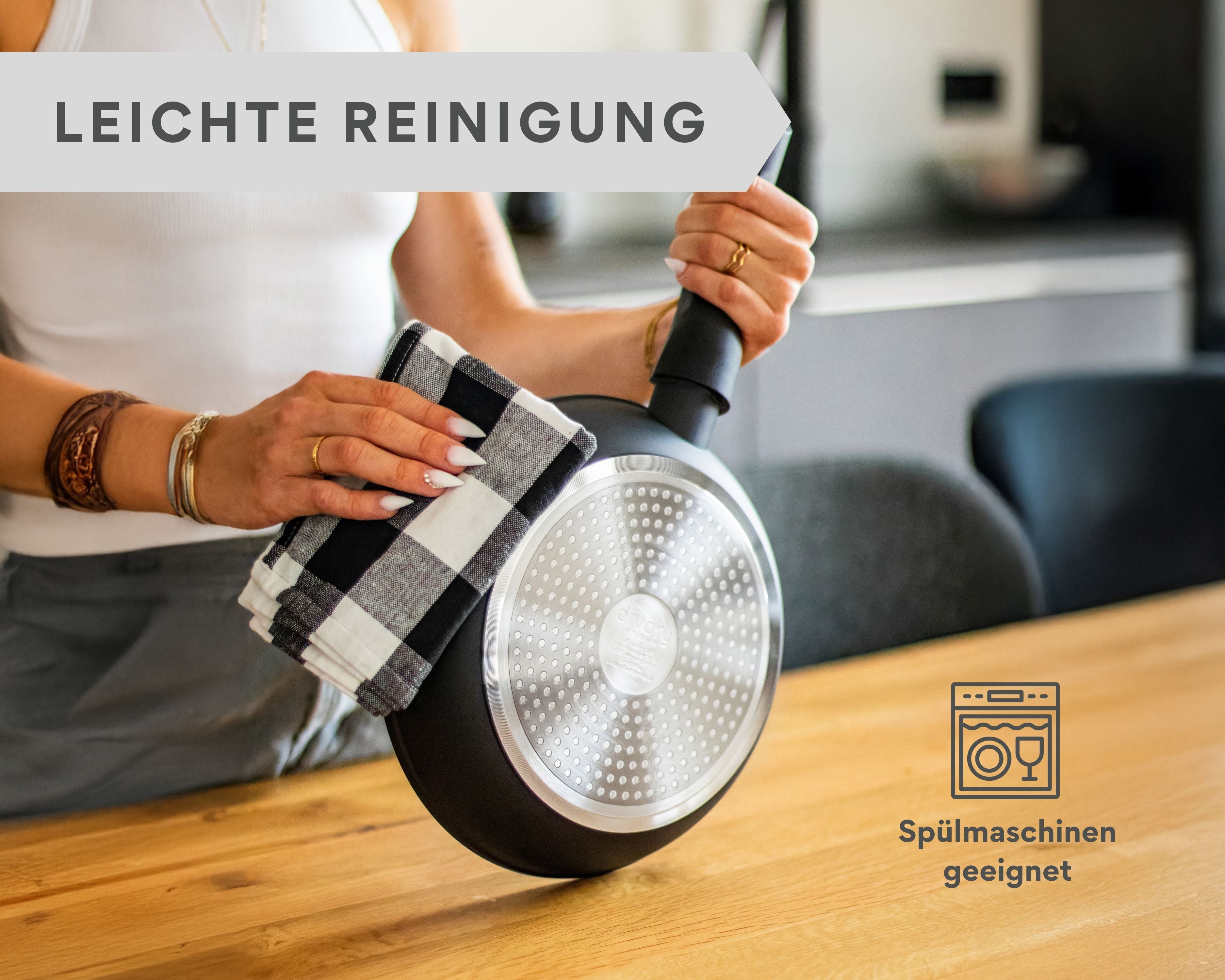 DIVORY Bratpfanne Ø 16, 20, 24, 28, 32cm + 2ER / 3er Set (Graues Holz)