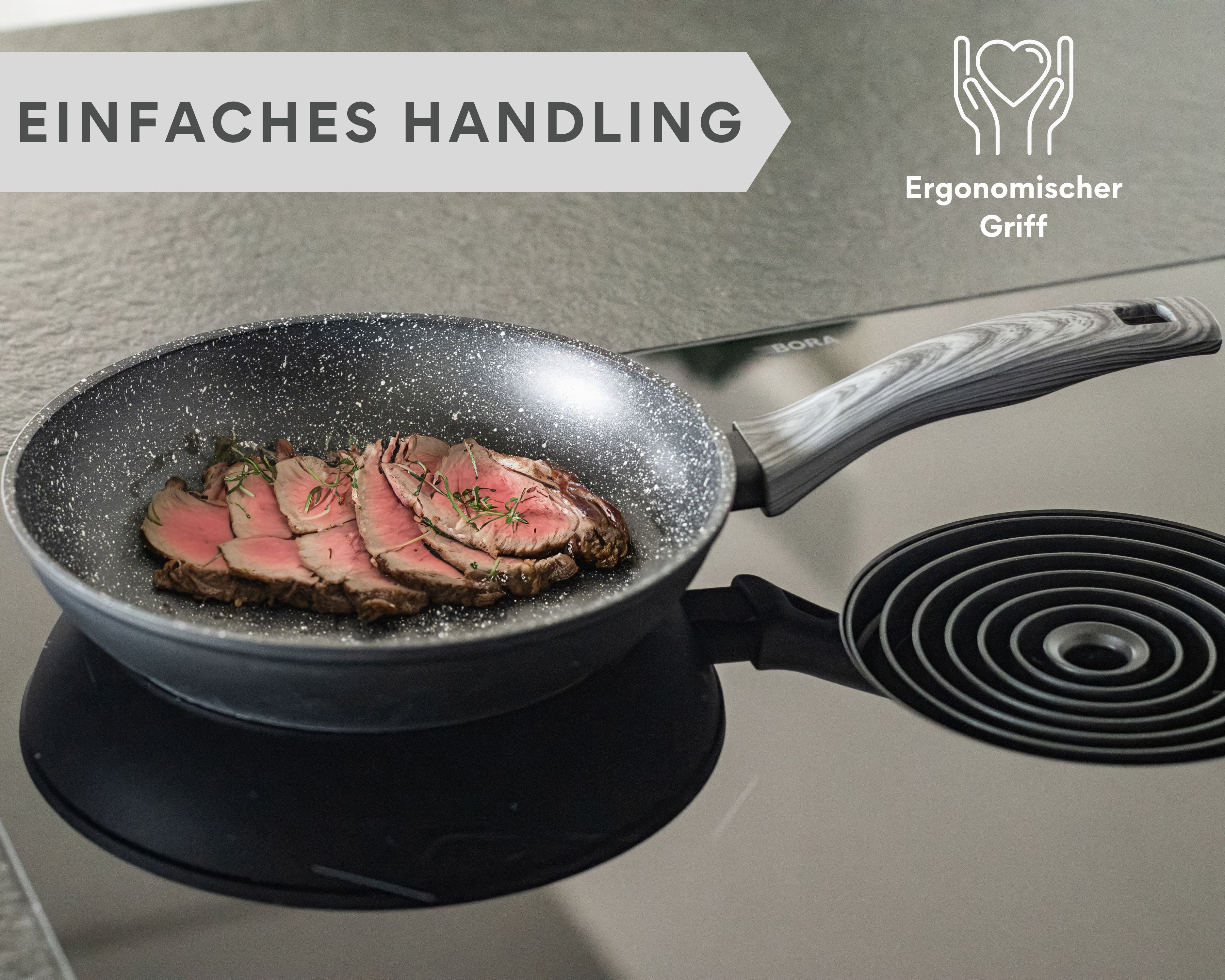 DIVORY Bratpfanne Ø 16, 20, 24, 28, 32cm + 2ER / 3er Set (Graues Holz)