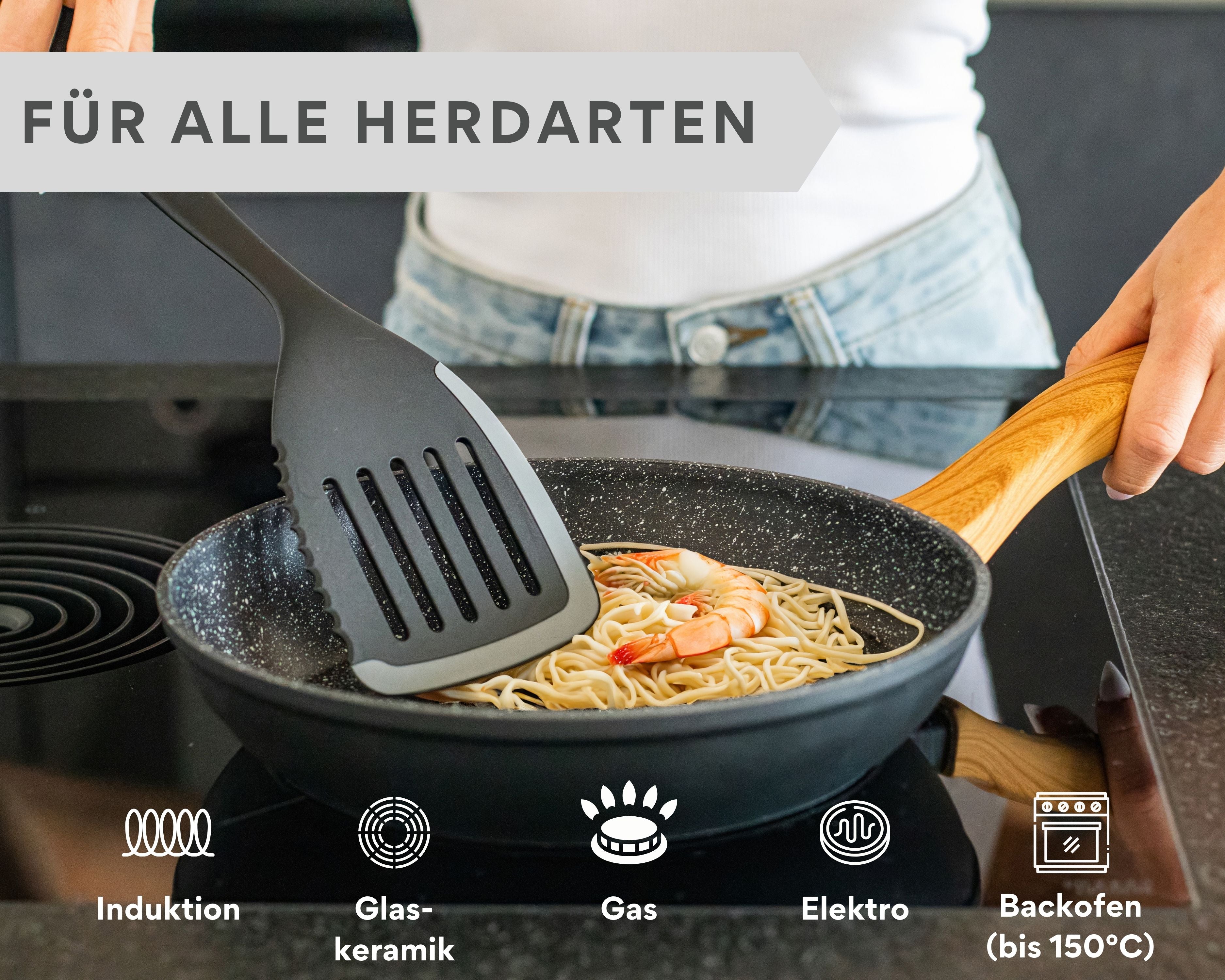 DIVORY Bratpfanne Ø 16, 20, 24, 28, 32cm + 2er / 3er Set (Helles Holz)