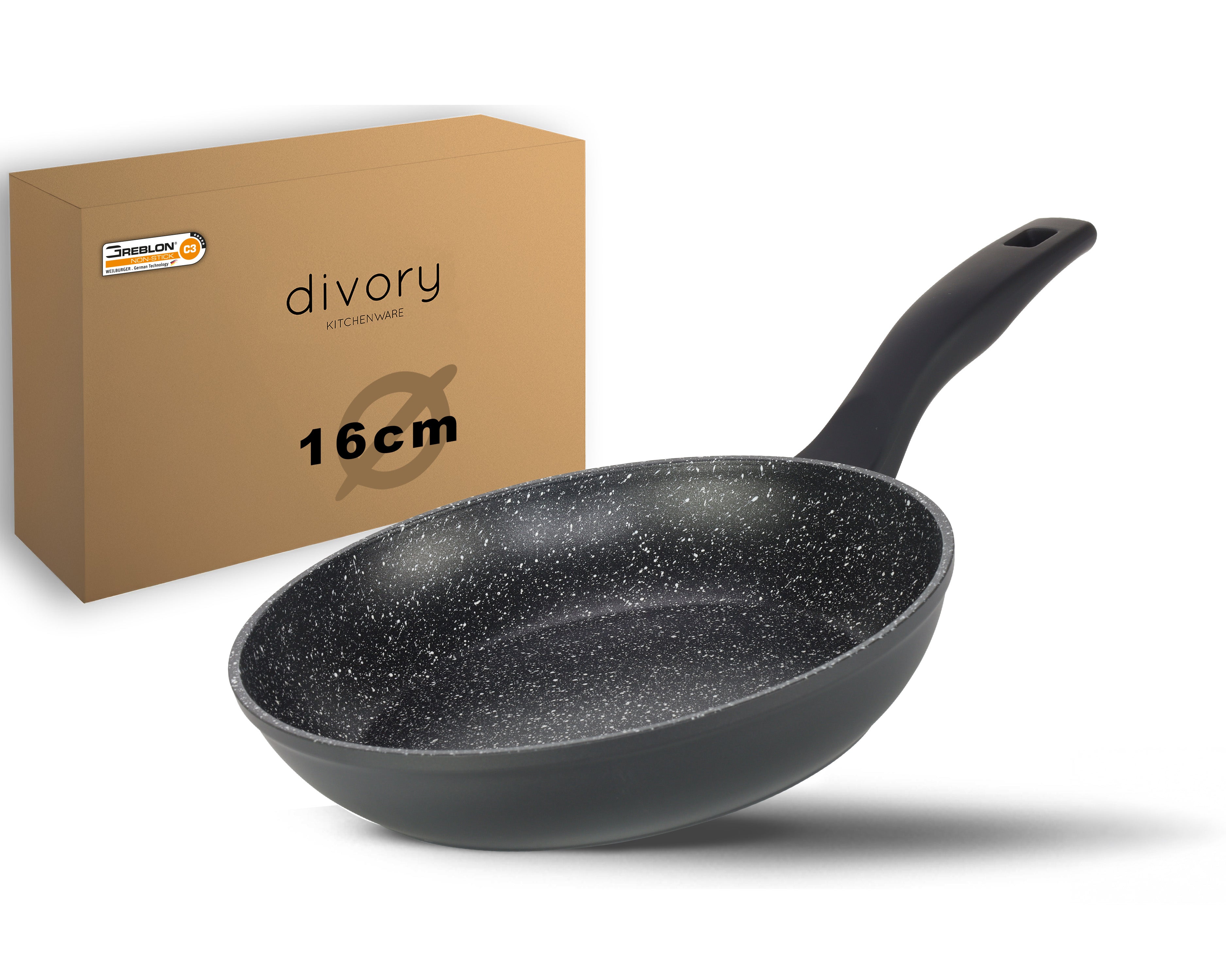 DIVORY Bratpfanne Ø 16, 20, 24, 28, 32cm + 2er / 3er Set (Schwarz)