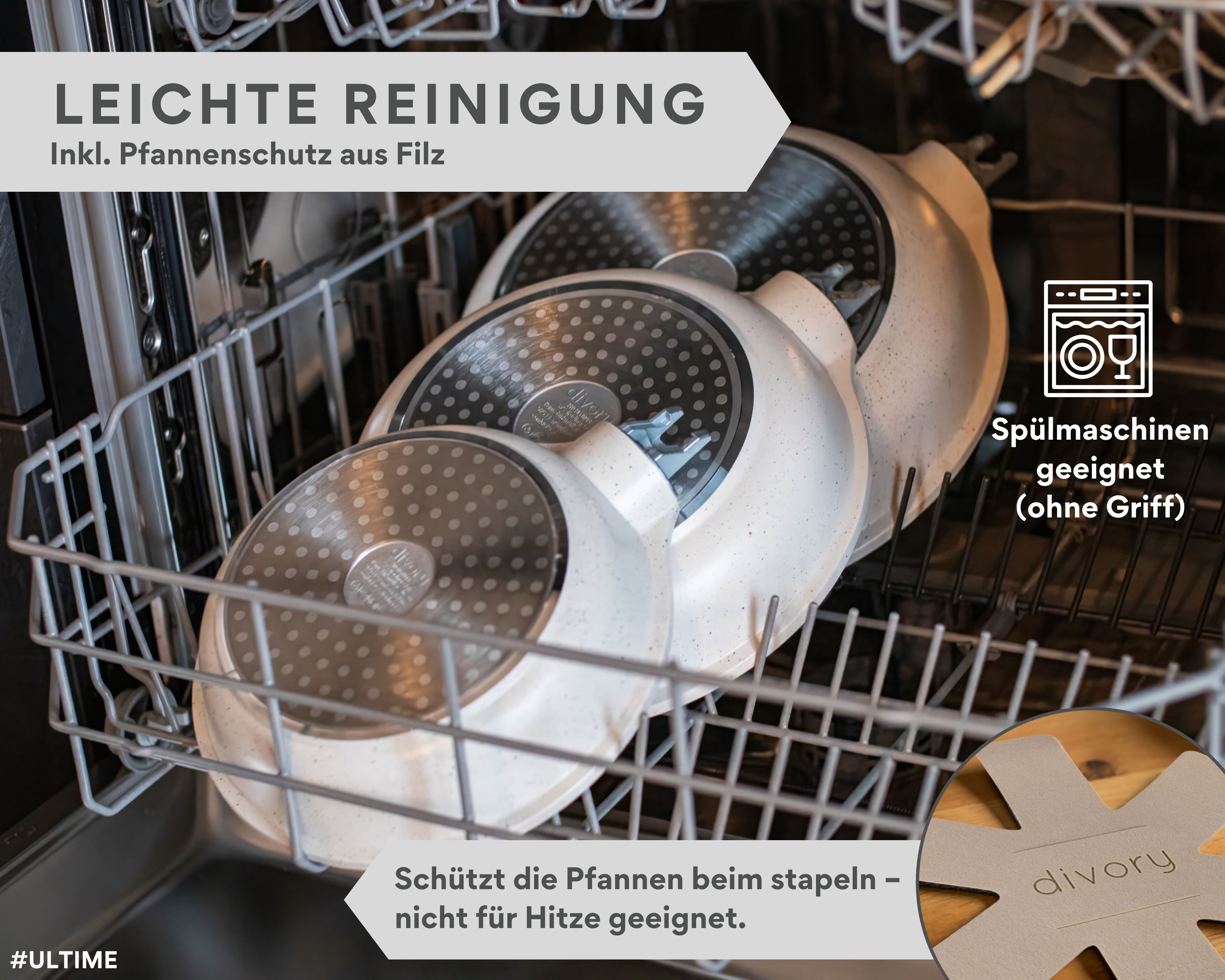 DIVORY Schmorpfanne 28cm - Schmortopf inkl. Deckel (abnehmbarer Griff)