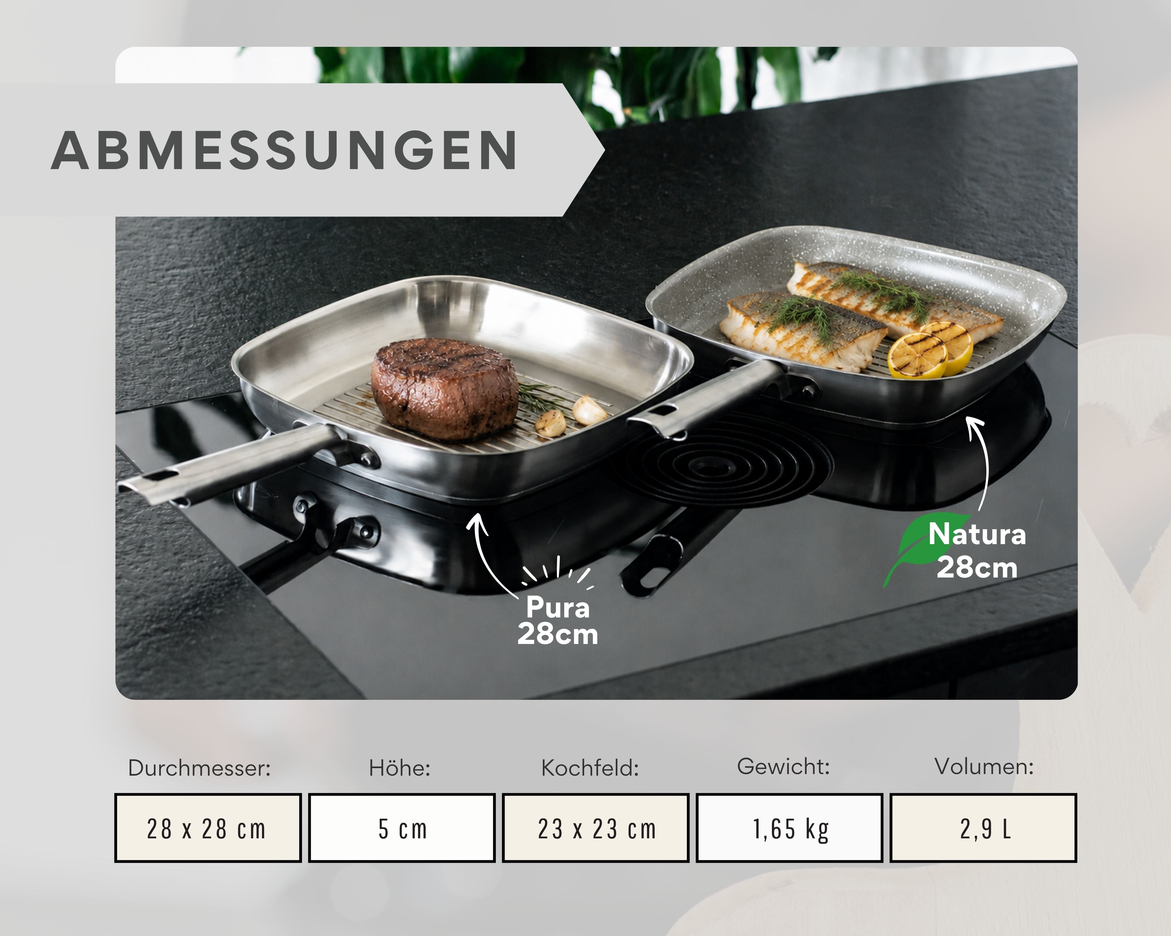 Edelstahl Grillpfanne 28cm I für alle Herdarten geeignet B-Ware