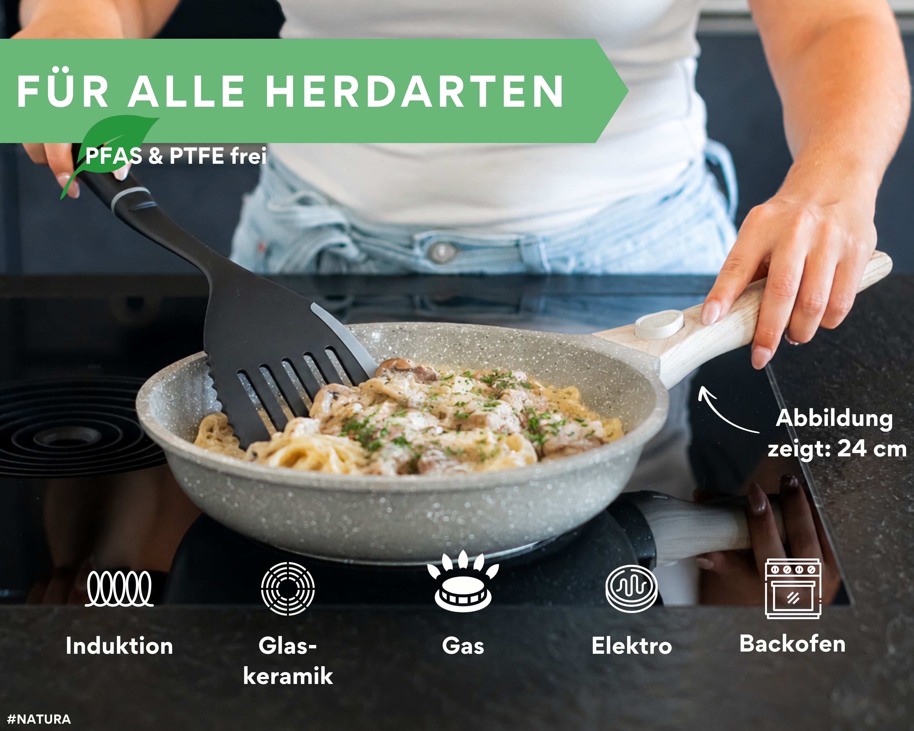DIVORY Pfanne mit Keramikbeschichtung und abnehmbarem Griff, für alle Herdarten geeignet, PFAS & PTFE frei