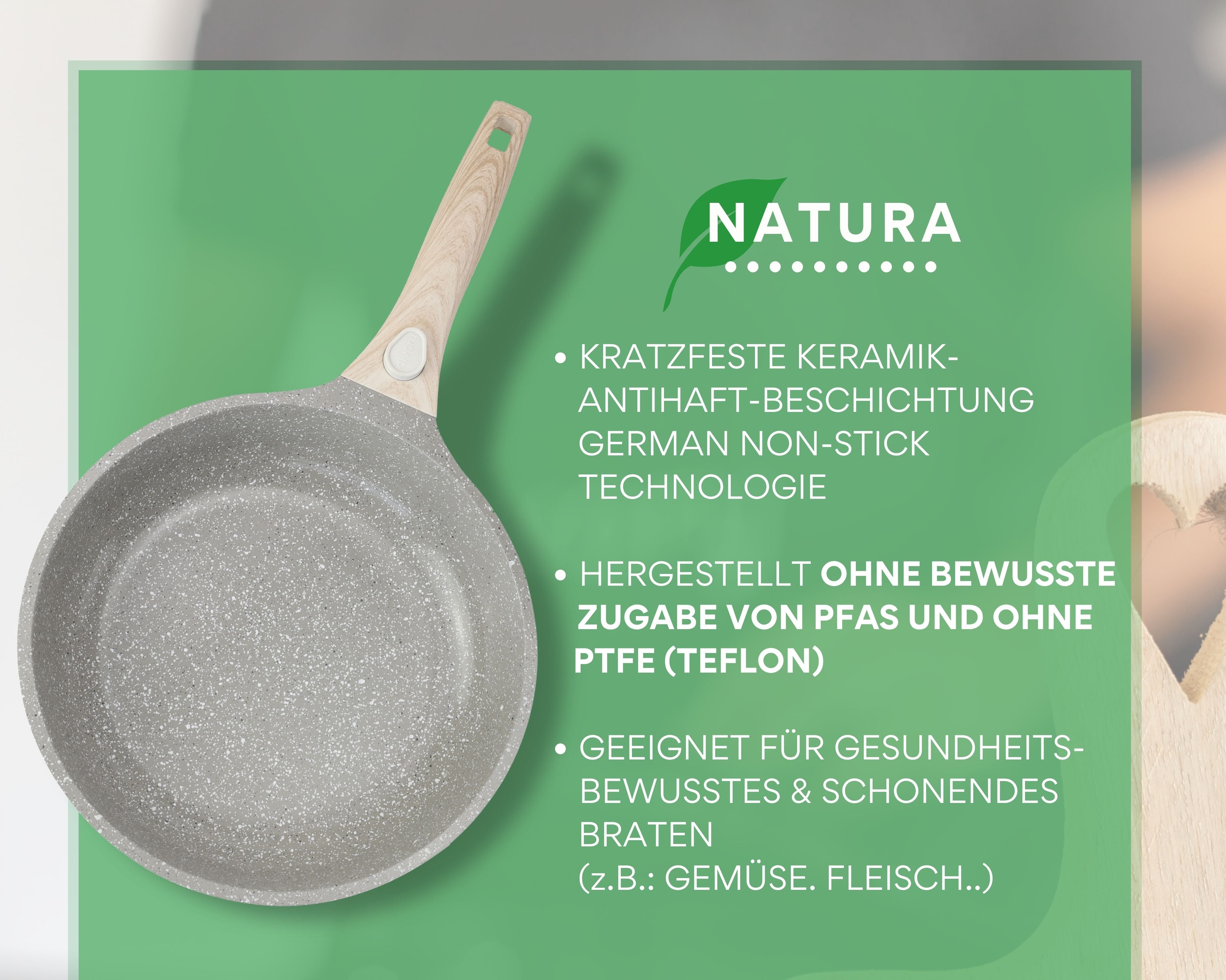 DIVORY Pfanne mit Keramikbeschichtung und abnehmbarem Griff, für alle Herdarten geeignet, PFAS & PTFE frei