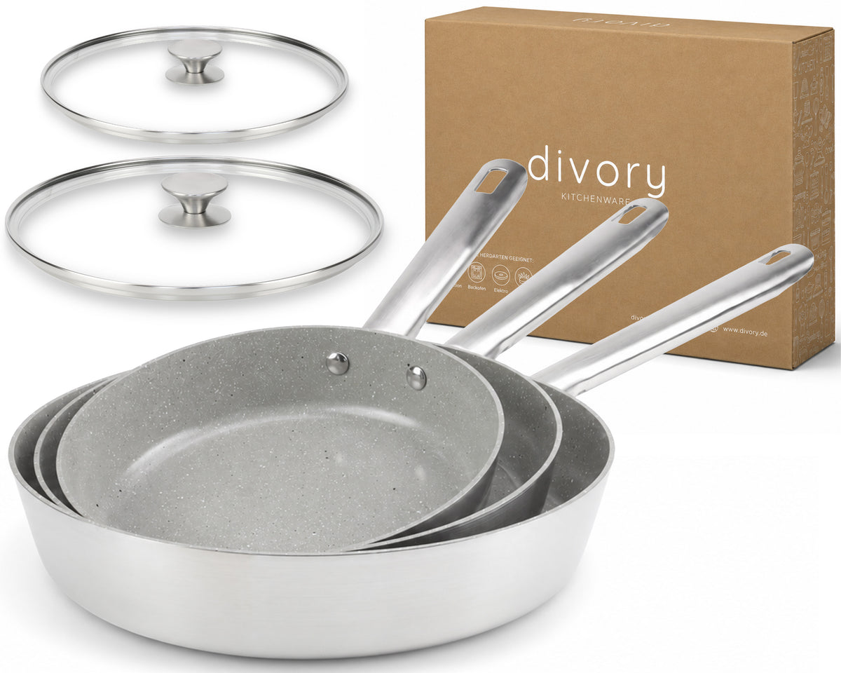 DIVORY Edelstahl Pfanne 16/20/24/28 cm /Set - Keramikbeschichtung, Induktion