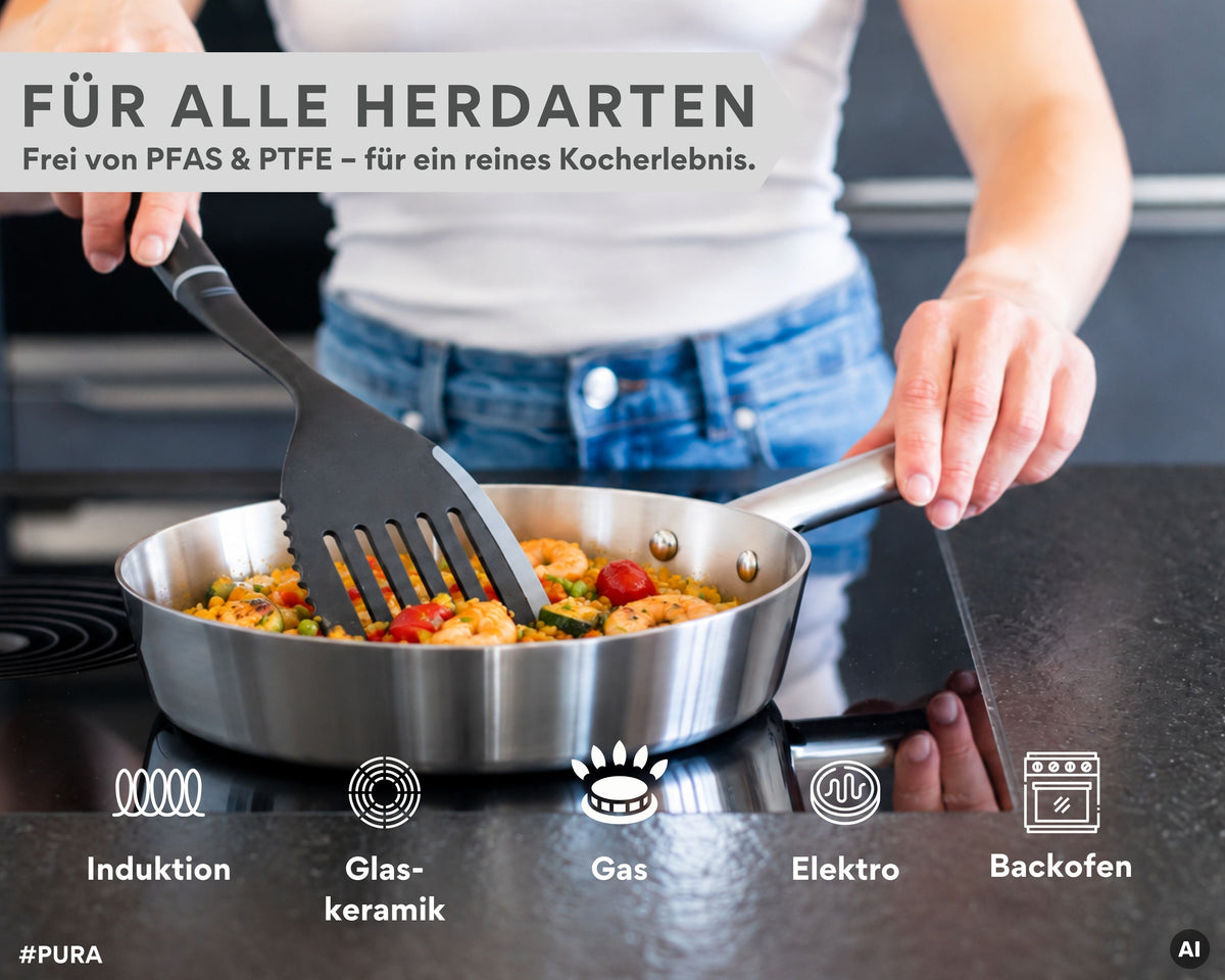 DIVORY unbeschichtete Edelstahl Pfanne 16, 20, 24, 28 cm, Set, Induktion