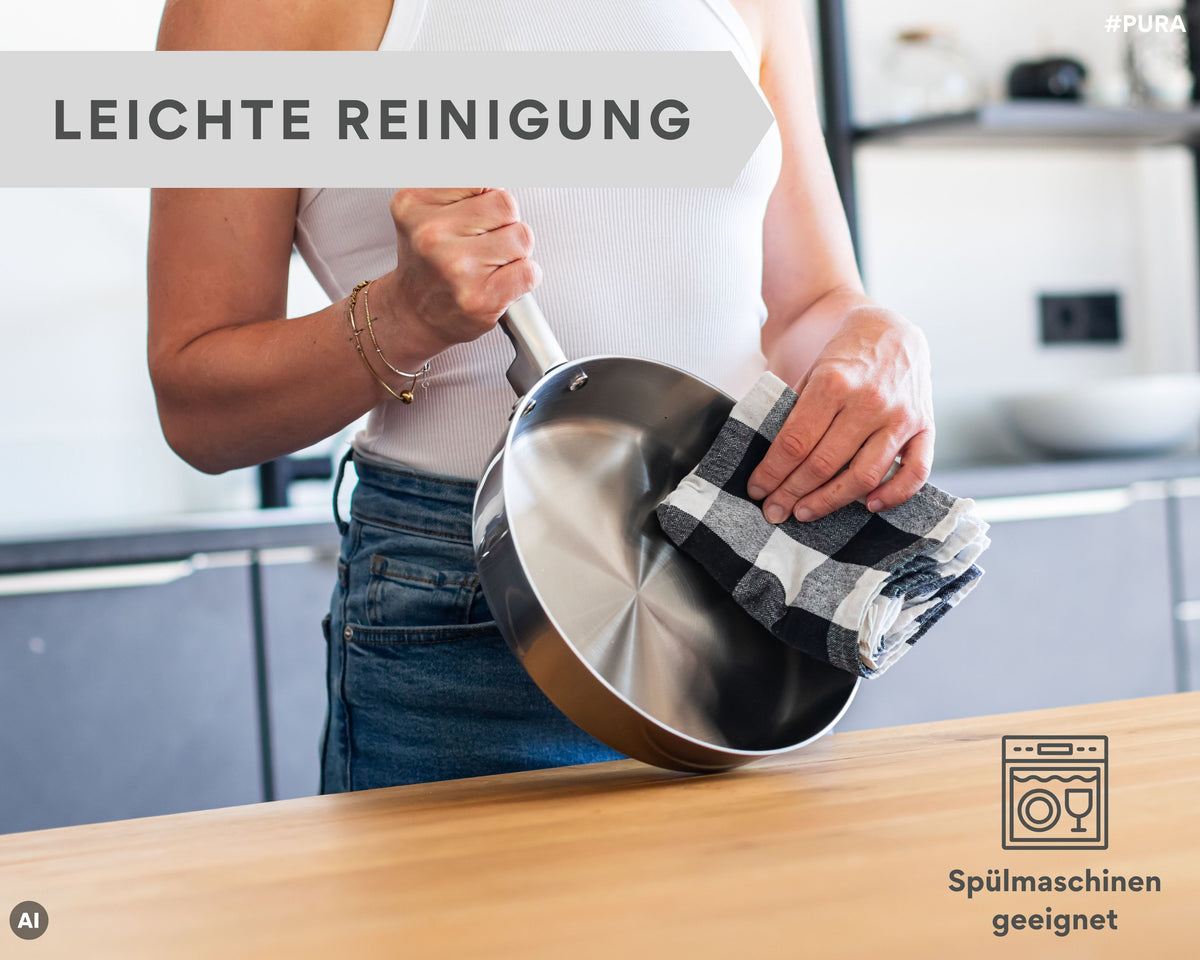 DIVORY unbeschichtete Edelstahl Pfanne 16, 20, 24, 28 cm, Set, Induktion