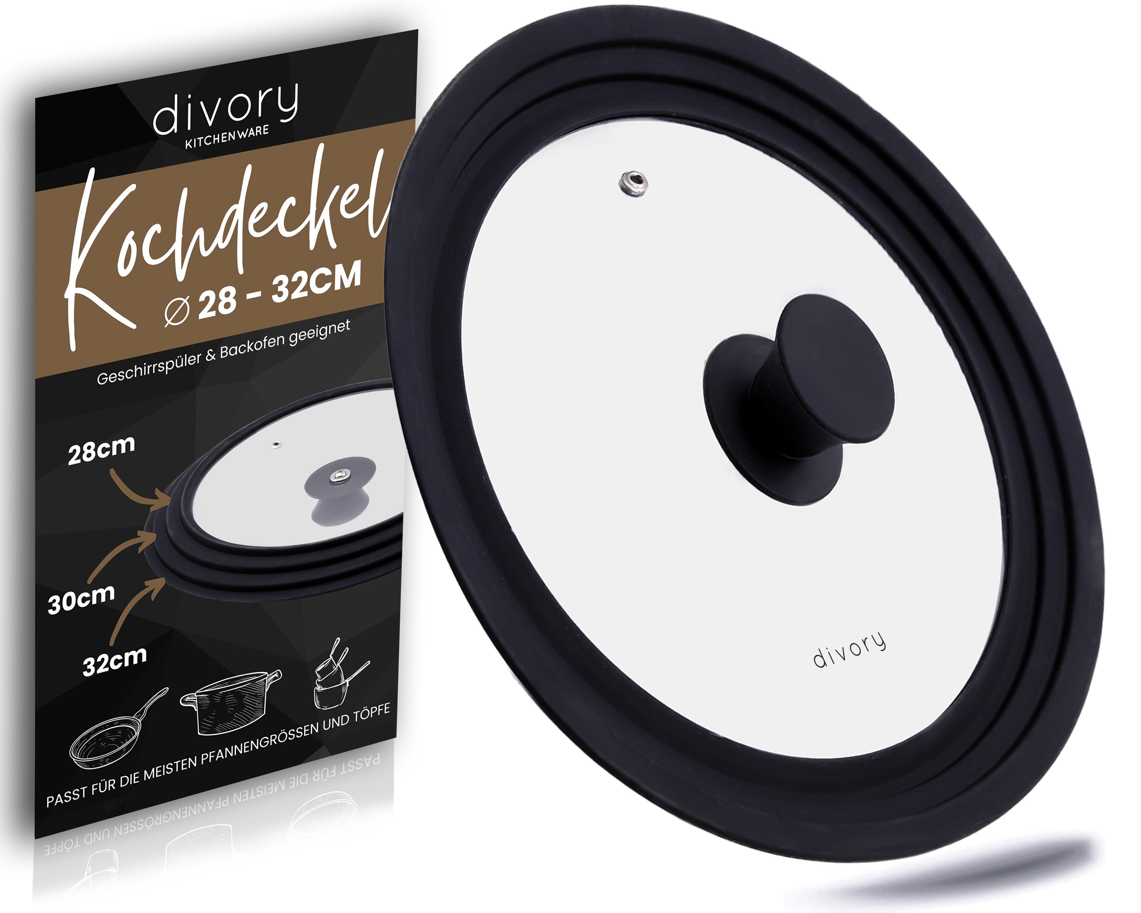 DIVORY Universaldeckel für Pfannen & Töpfe (3 verschiedene Größen)