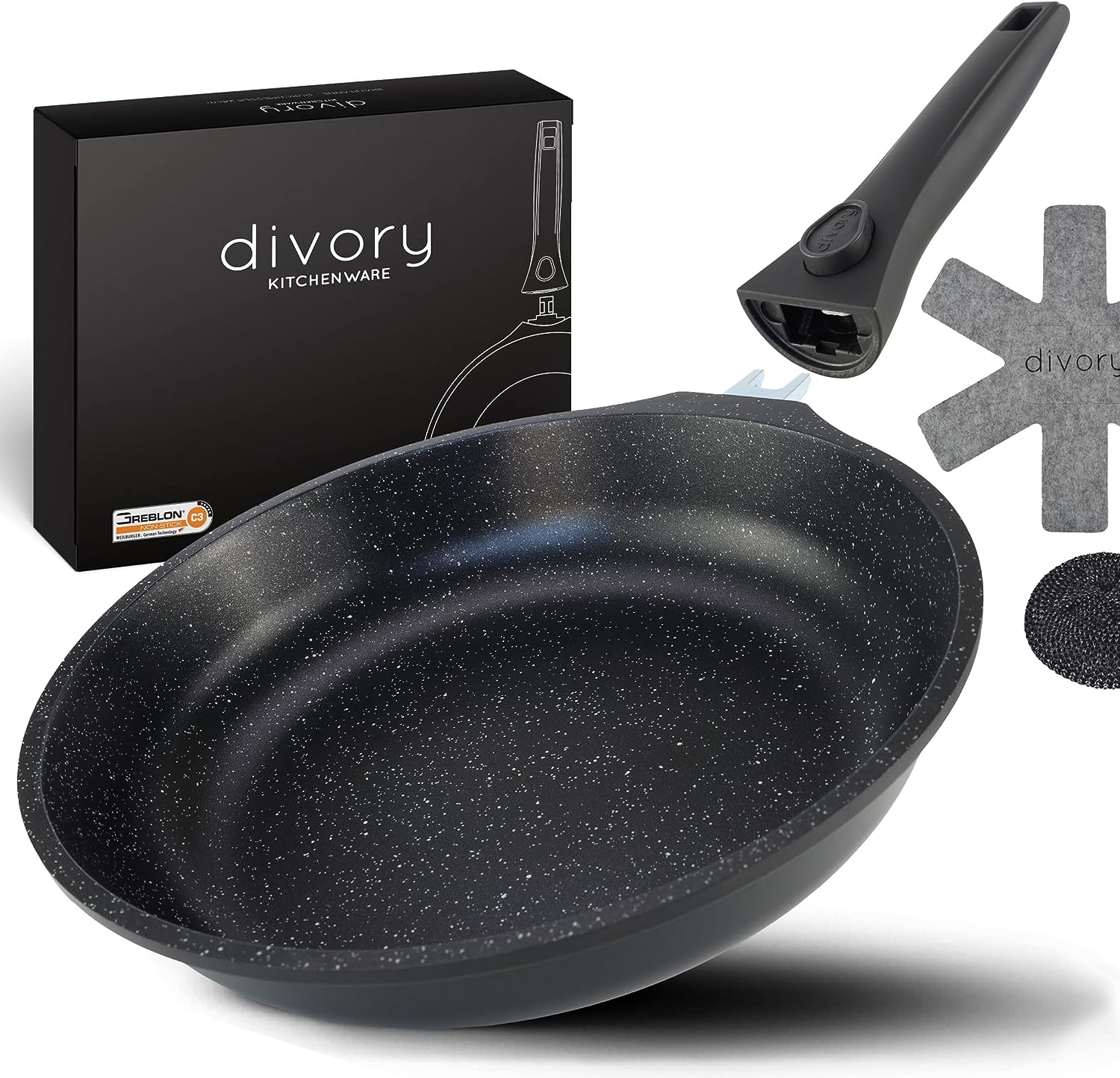 DIVORY - Pfanne abnehmbarer Griff (20, 24, 28, 32cm + Set)