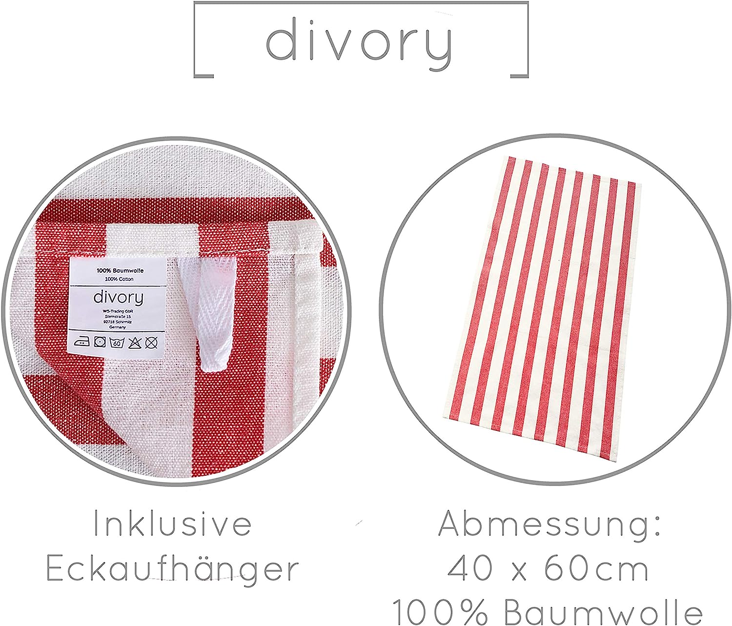 DIVORY - 4er Set Geschirrtücher | 100% Baumwolle | 40x60 cm (Blau / Rot)