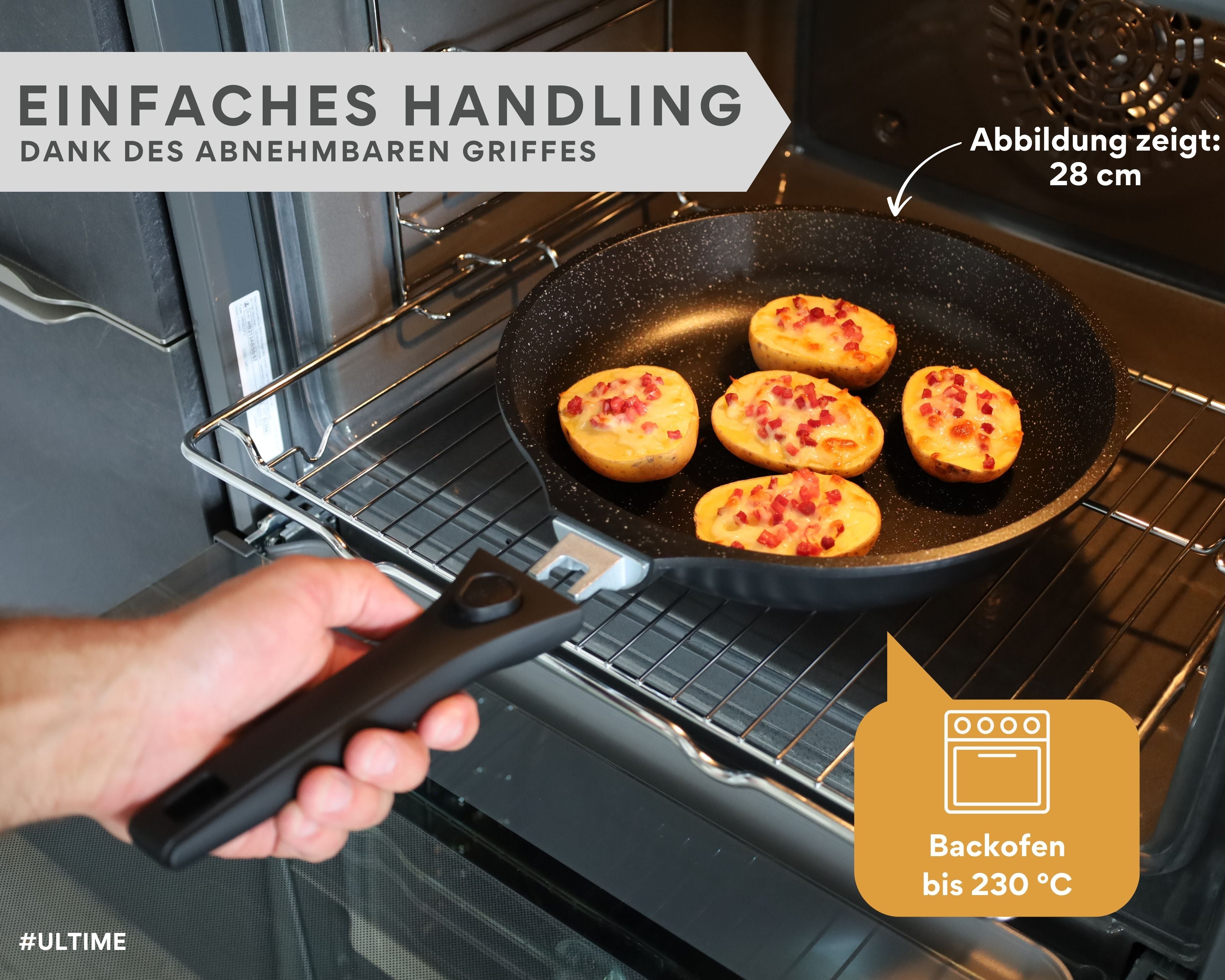 DIVORY - Pfanne abnehmbarer Griff - Schwarz (20, 24, 28, 32cm + 2er / 3er Set)