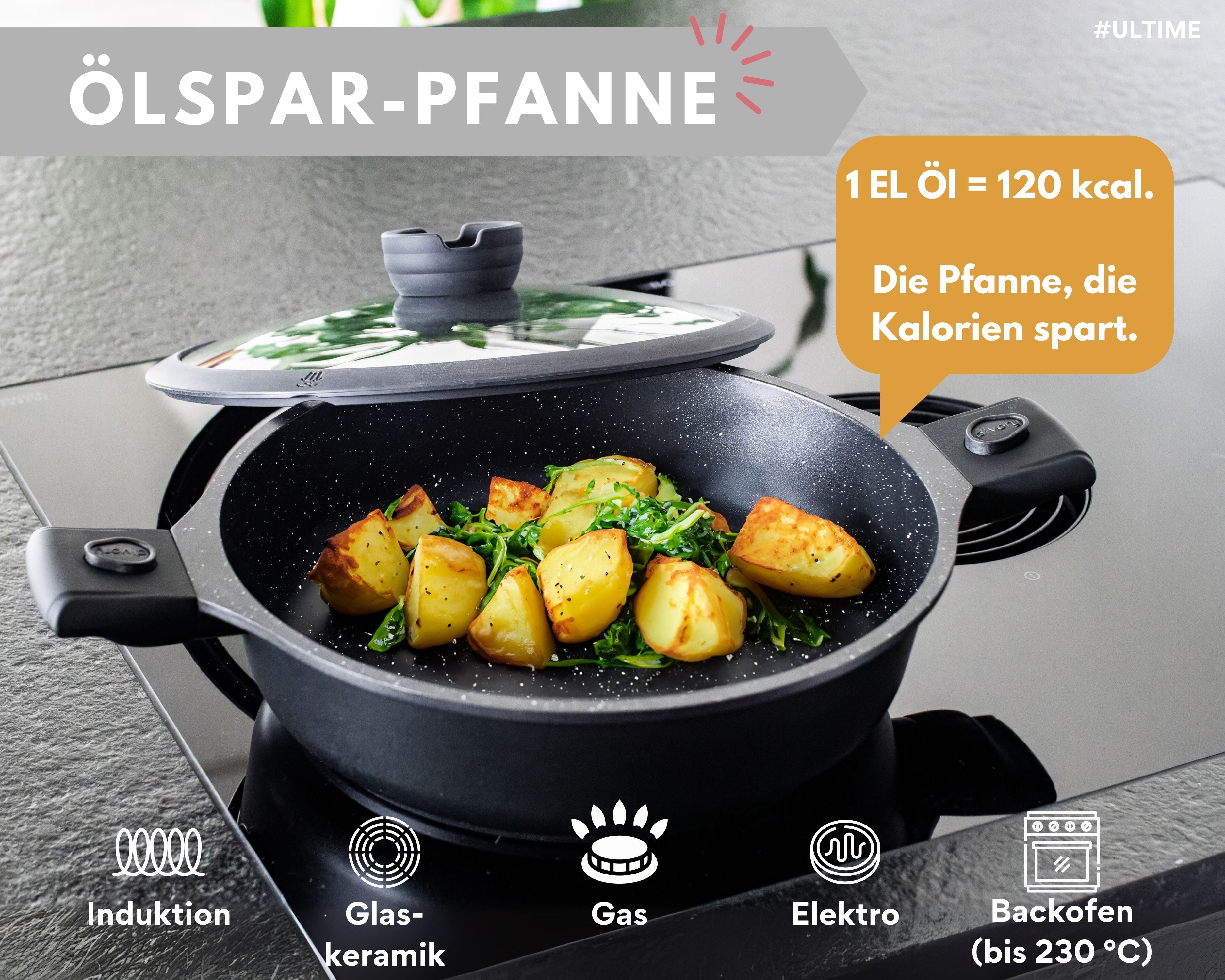 DIVORY Schmorpfanne 28cm - Schmortopf inkl. Deckel (abnehmbarer Griff)