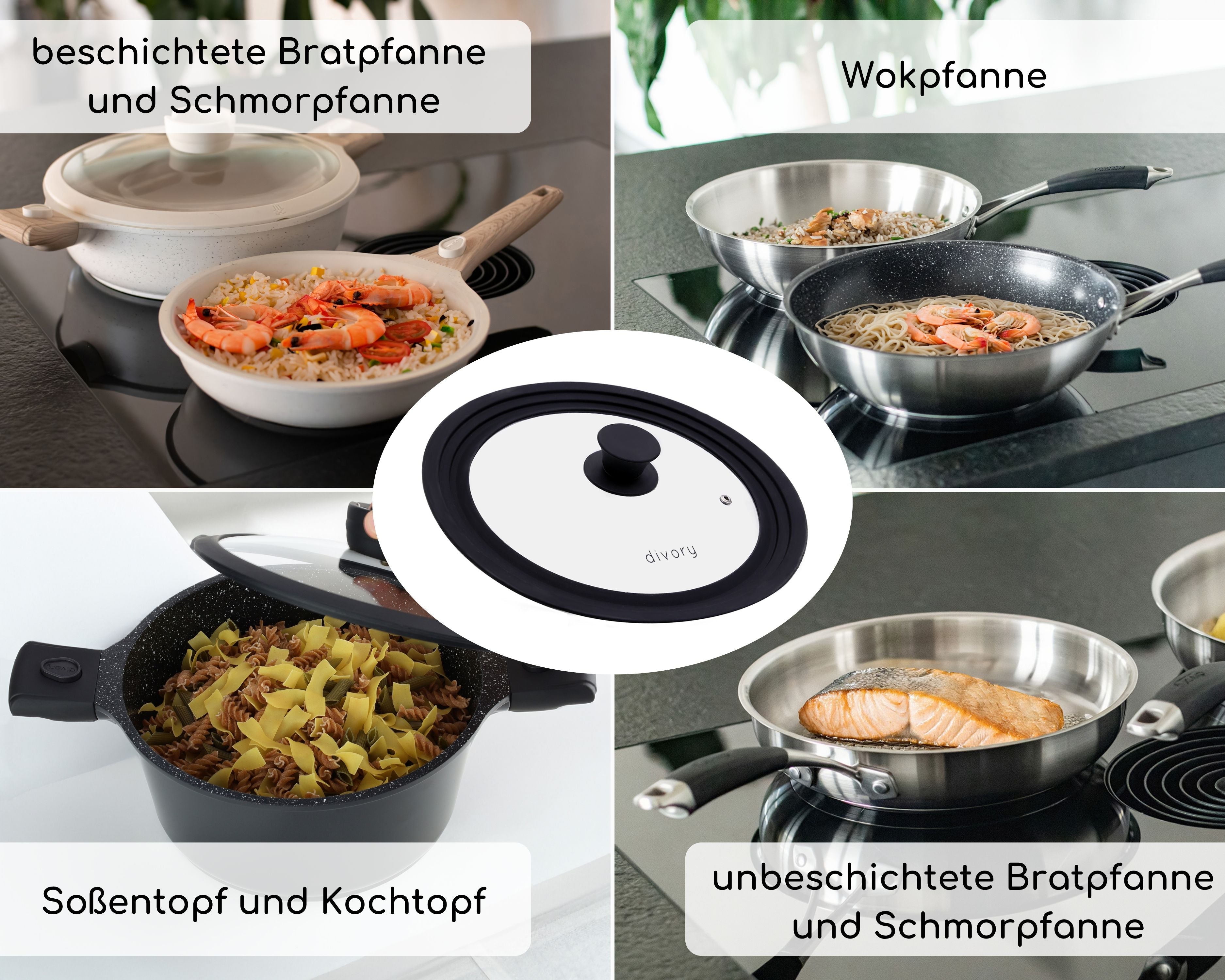 DIVORY Universaldeckel für Pfannen & Töpfe (3 verschiedene Größen)