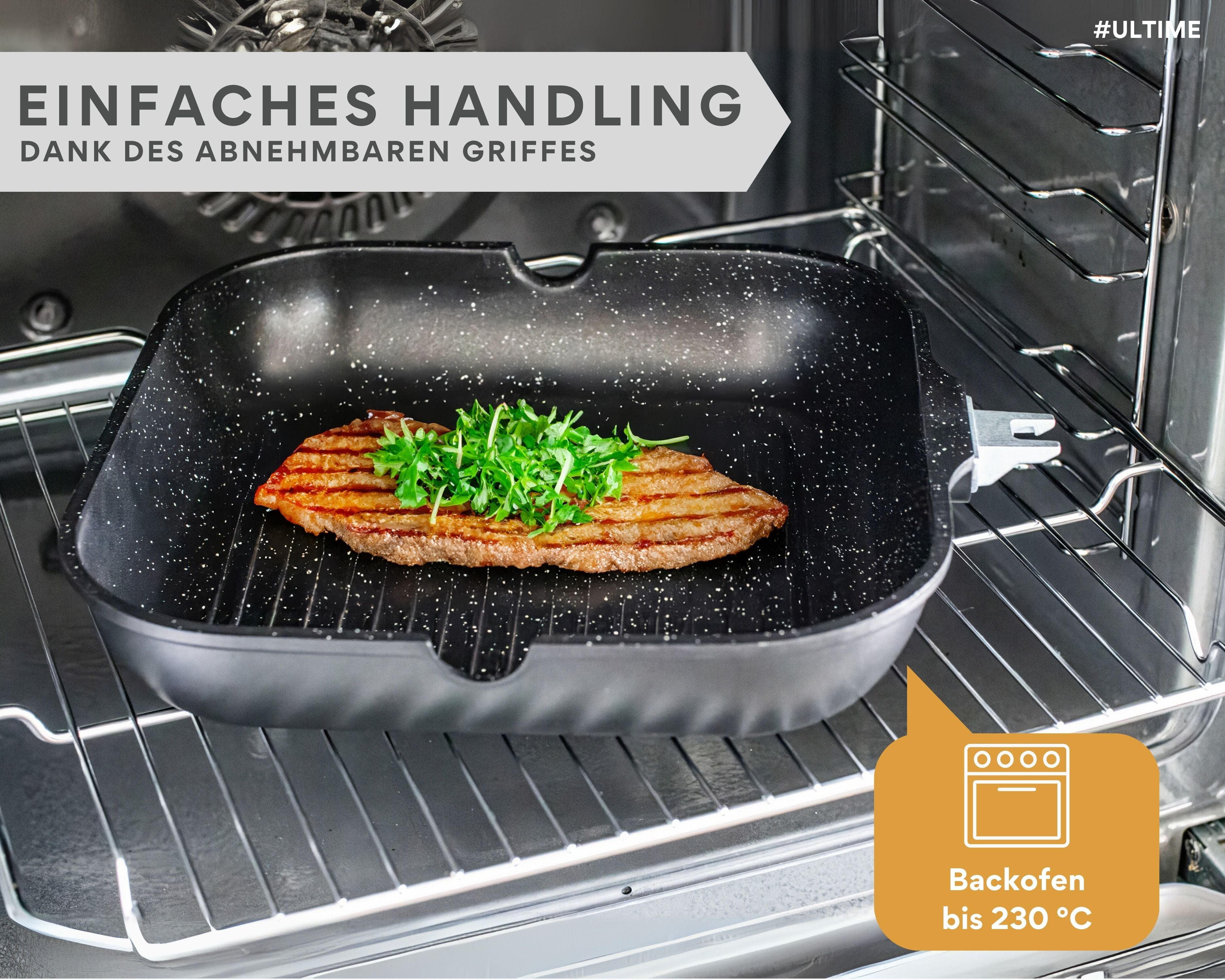 DIVORY Grillpfanne 28x28cm mit Ausguss (abnehmbarer Griff)