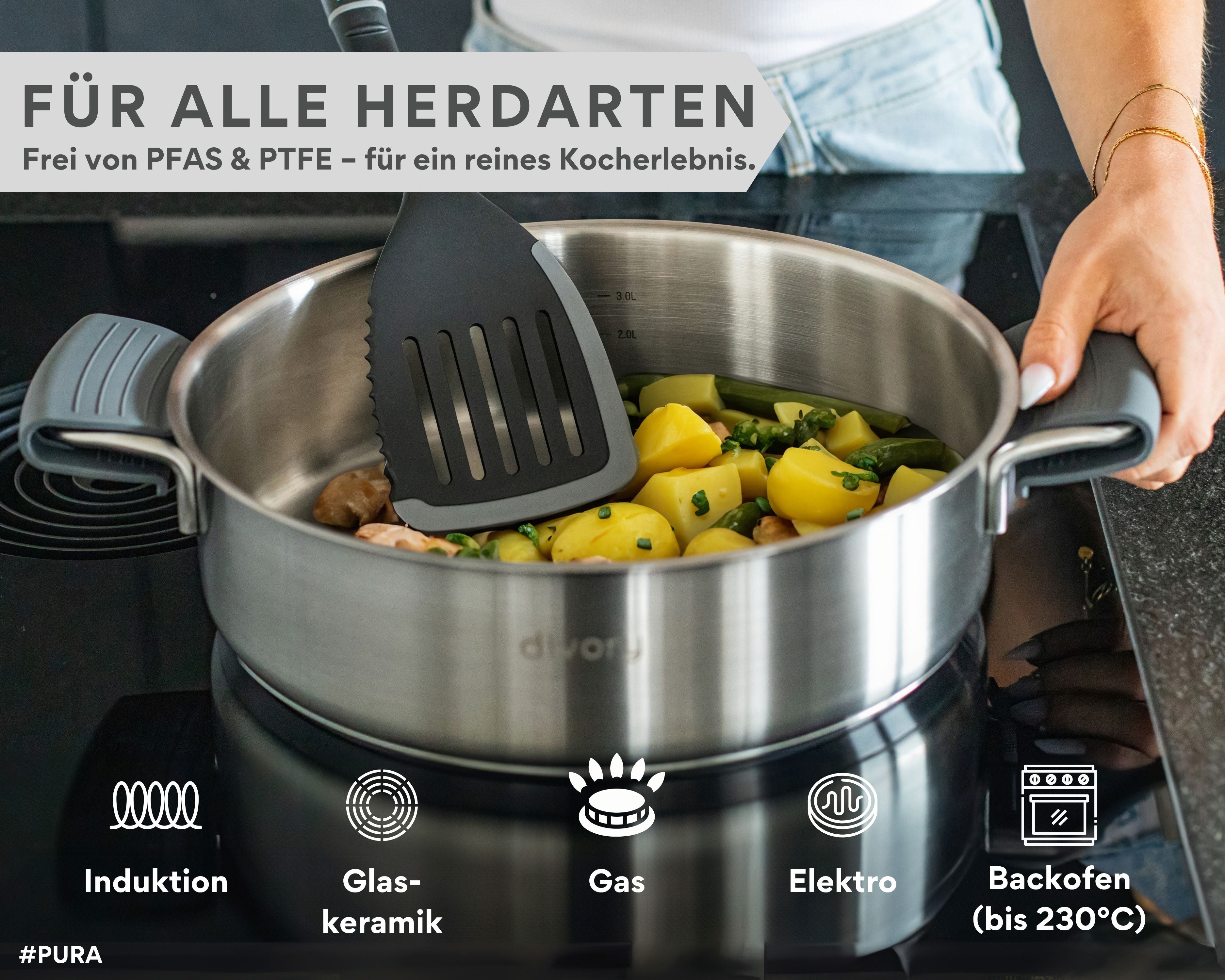Edelstahl Schmorpfanne 28cm Induktion, Servierpfanne mit Deckel 4,6l – unbeschichtete Servierpfanne