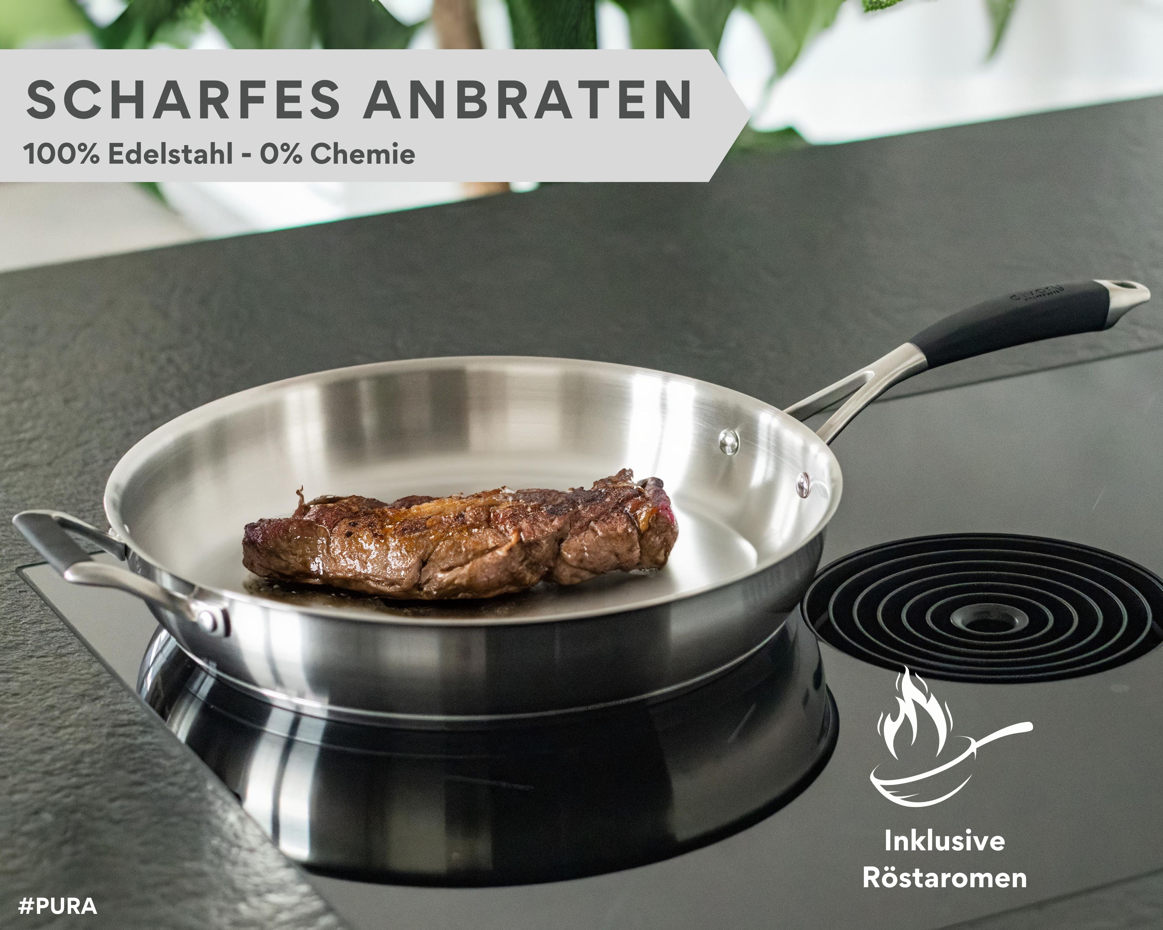DIVORY unbeschichtete Edelstahl Pfanne 20, 24, 28, 32cm Induktion