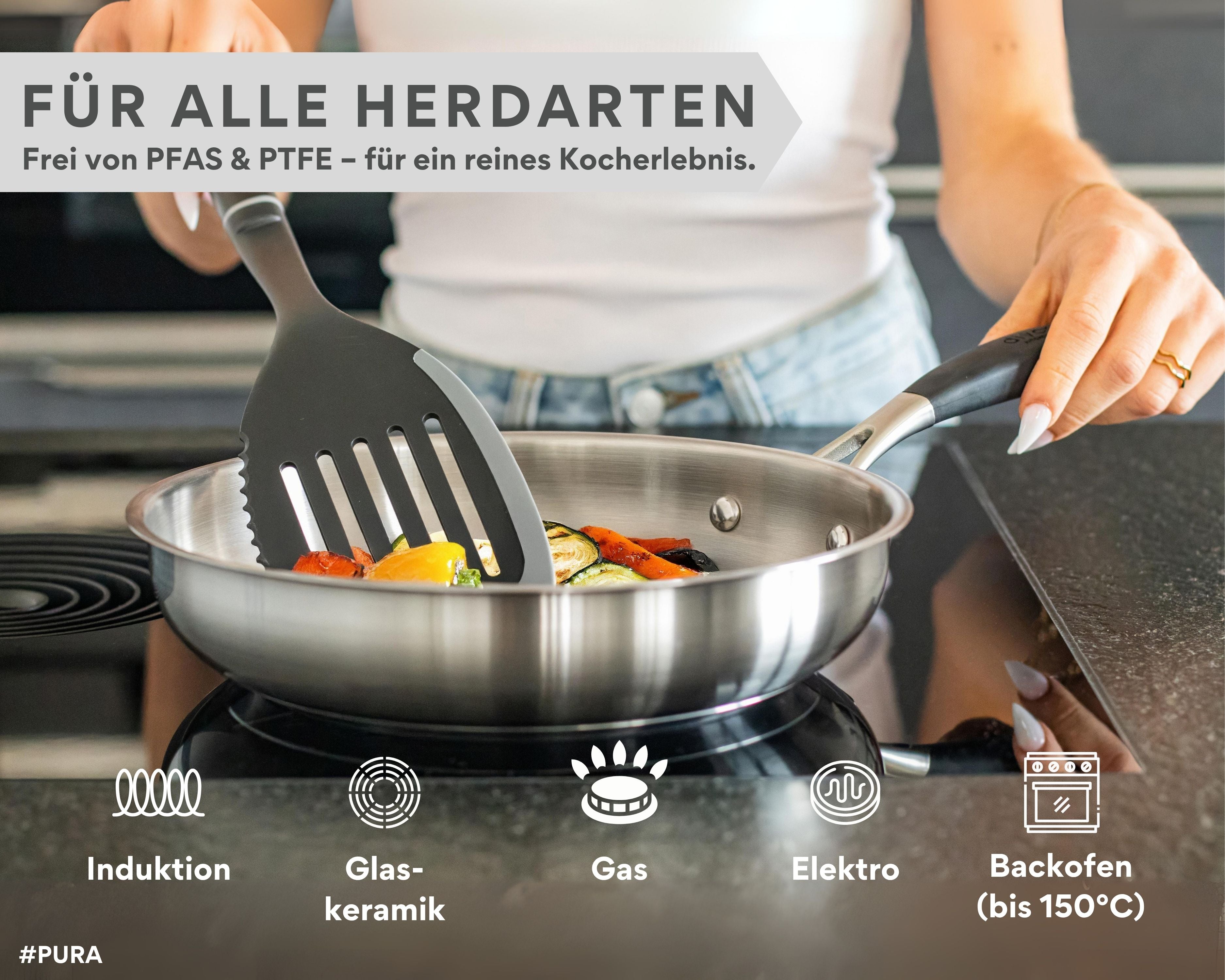 DIVORY unbeschichtete Edelstahl Pfanne 20, 24, 28, 32cm Induktion