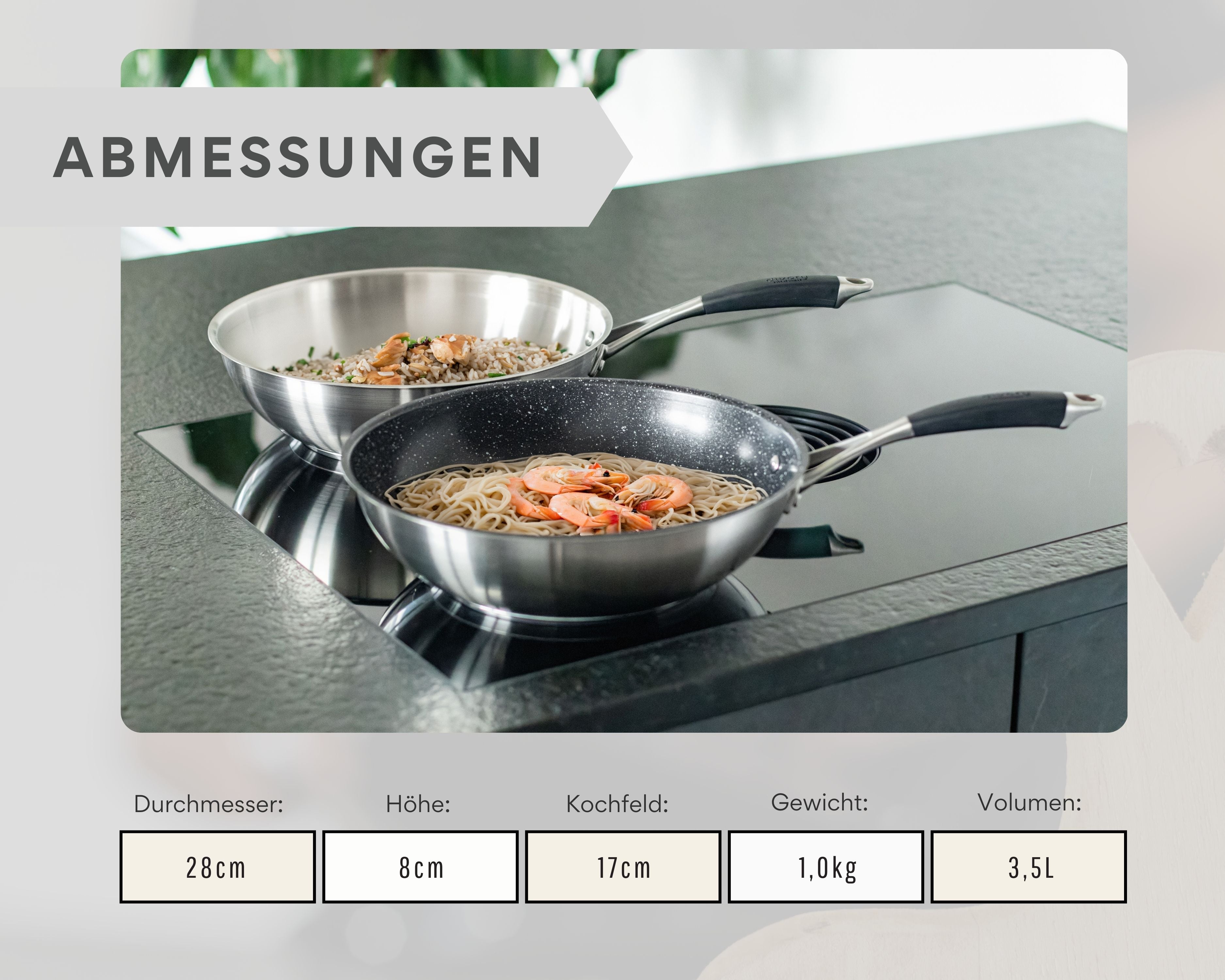Edelstahl Wokpfanne 28cm I unbeschichteter Wok für alle Herdarten geeignet, auch Induktion
