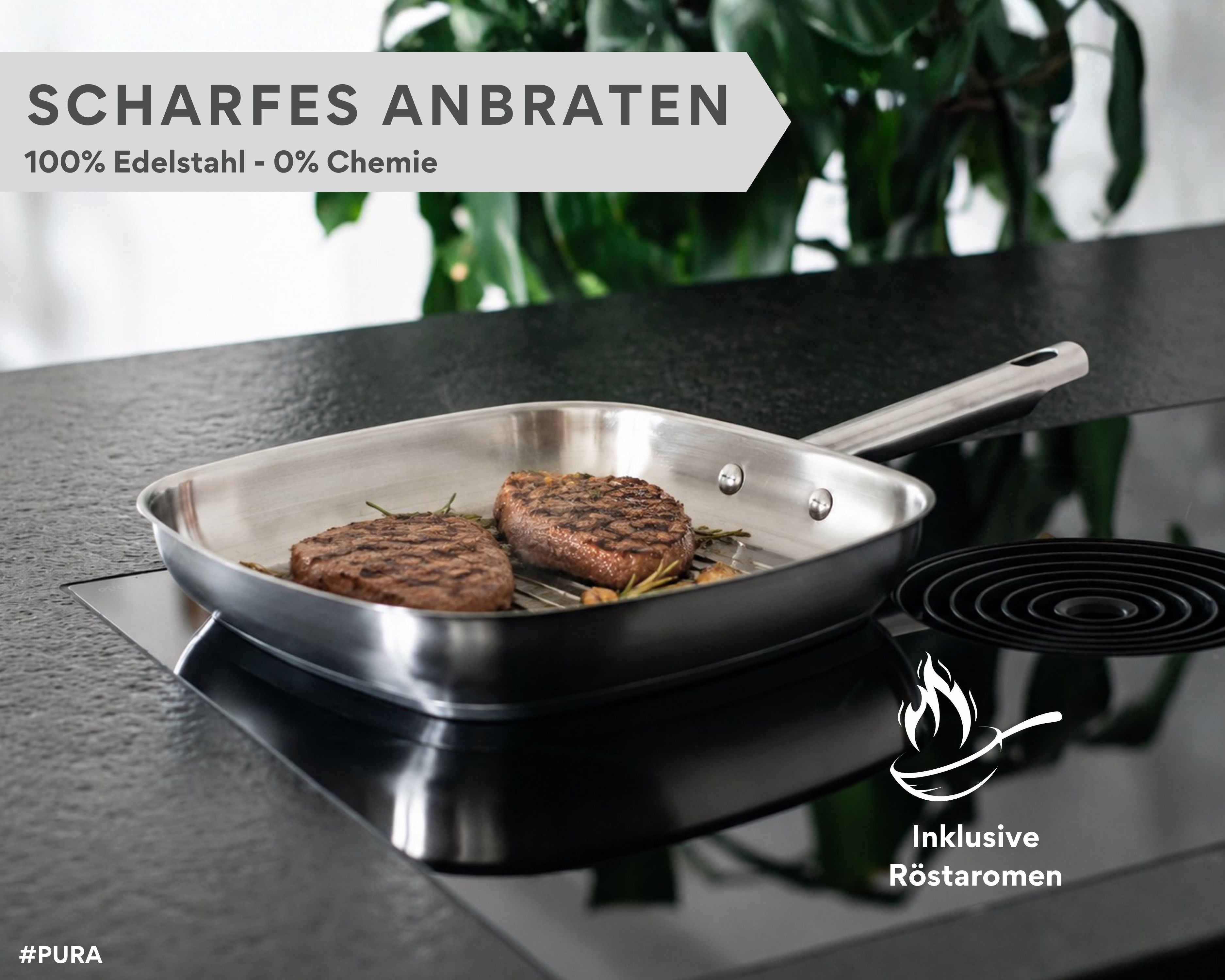 Edelstahl Grillpfanne 28cm I für alle Herdarten geeignet B-Ware