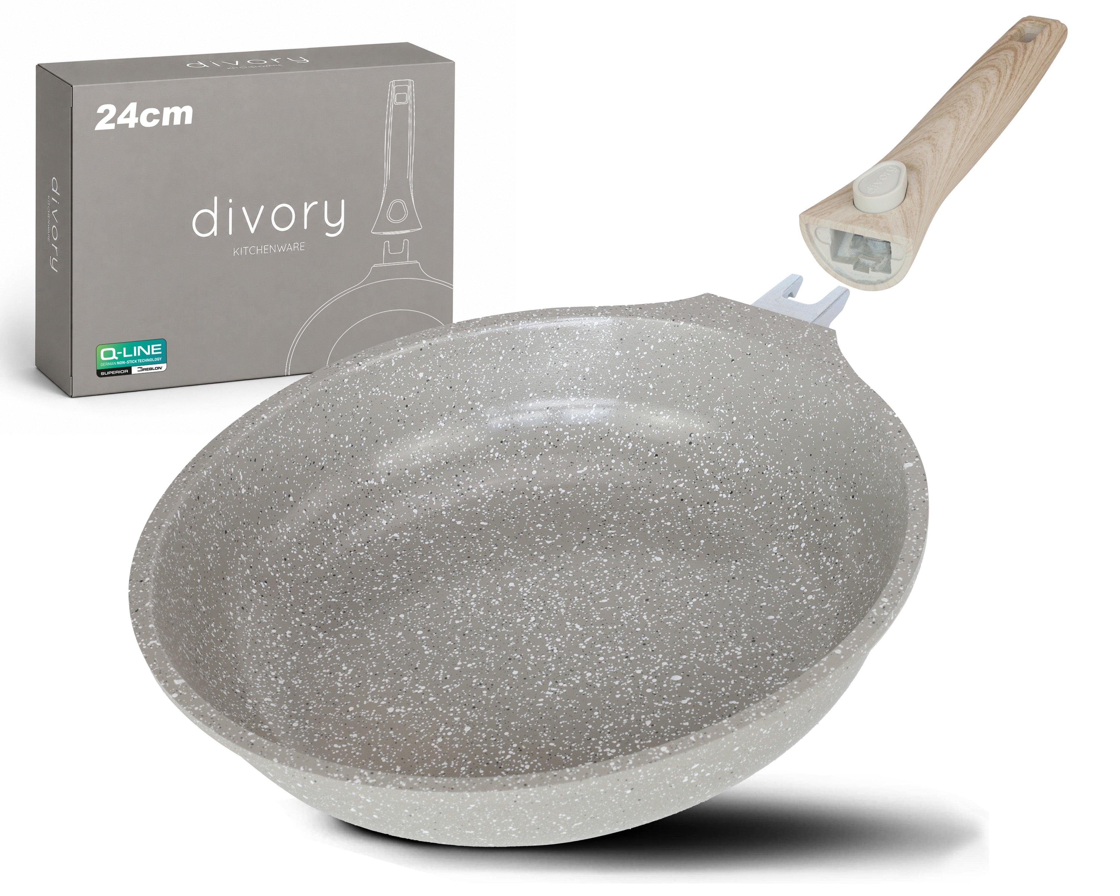 DIVORY Pfanne mit Keramikbeschichtung und abnehmbarem Griff, für alle Herdarten geeignet, PFAS & PTFE frei