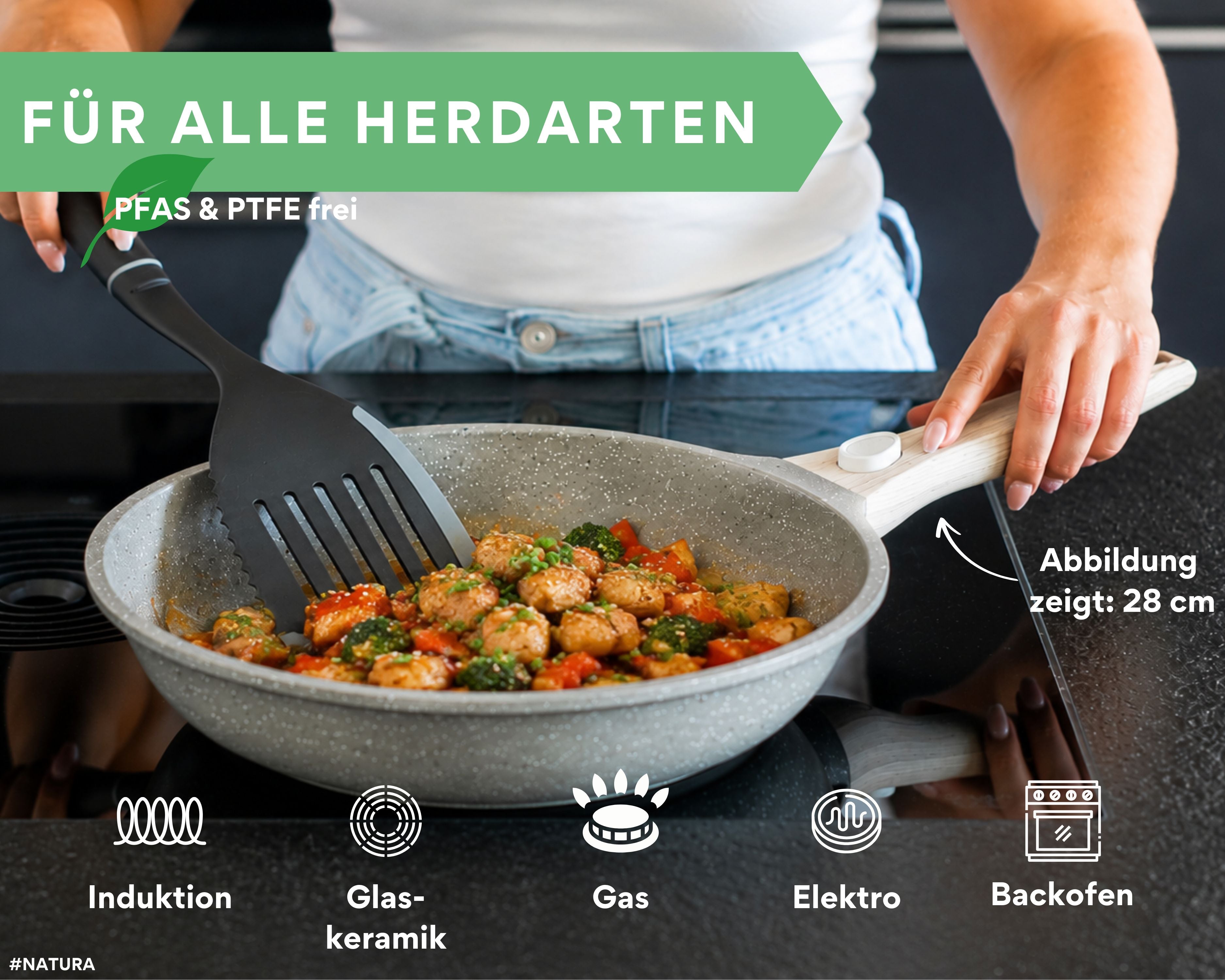 DIVORY Pfanne mit Keramikbeschichtung und abnehmbarem Griff, für alle Herdarten geeignet, PFAS & PTFE frei