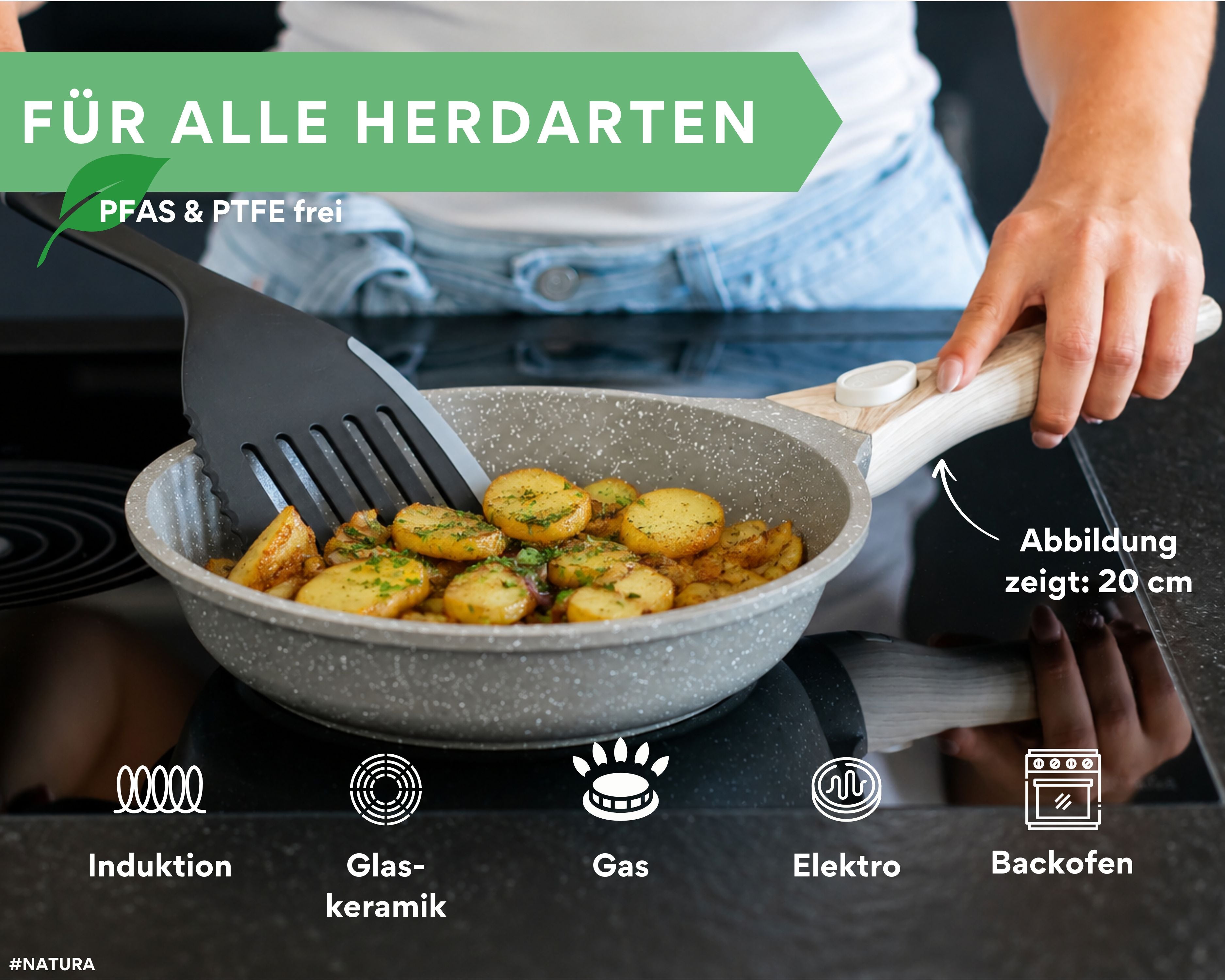 DIVORY Pfanne mit Keramikbeschichtung und abnehmbarem Griff, für alle Herdarten geeignet, PFAS & PTFE frei