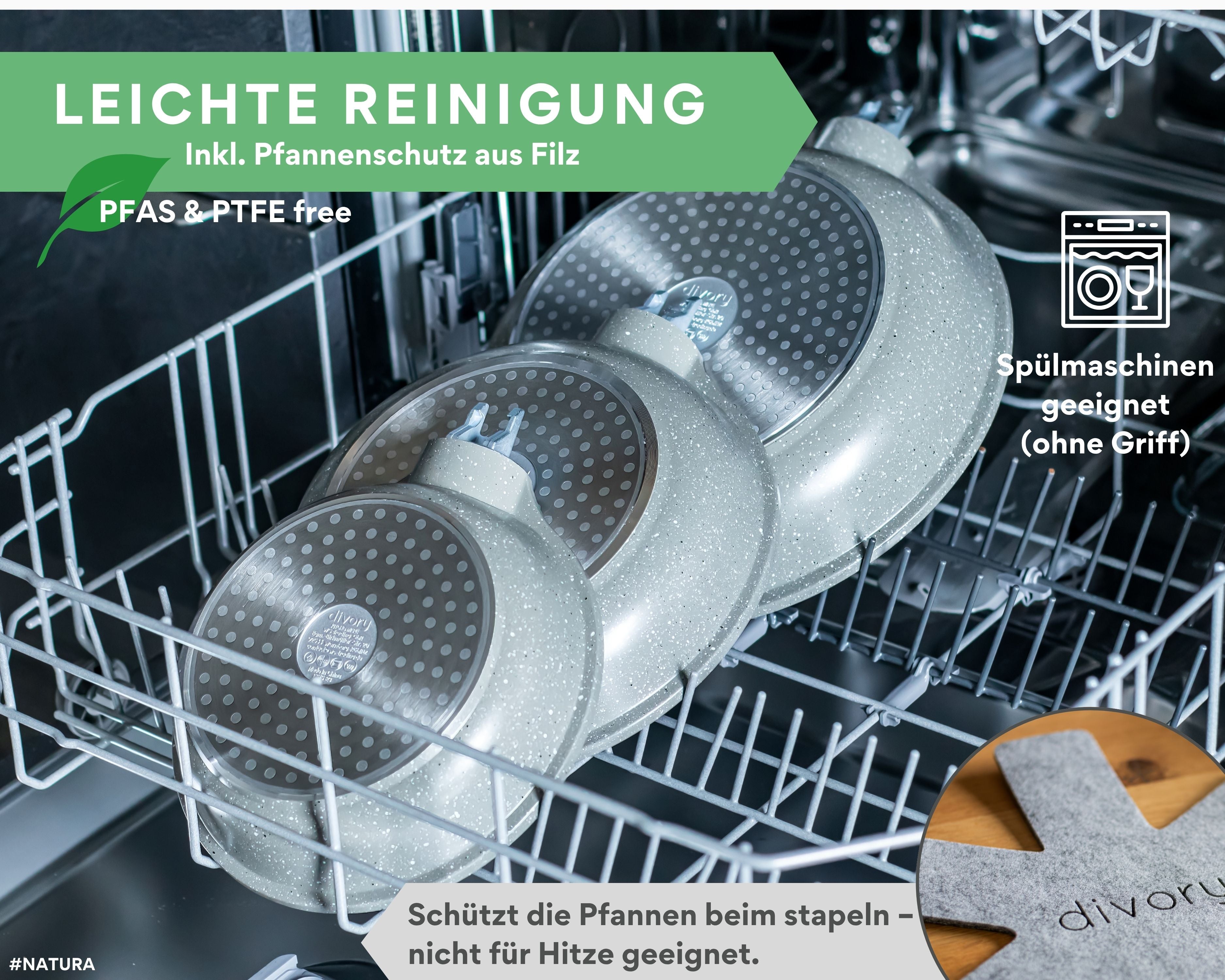 DIVORY Pfanne mit Keramikbeschichtung und abnehmbarem Griff, für alle Herdarten geeignet, PFAS & PTFE frei