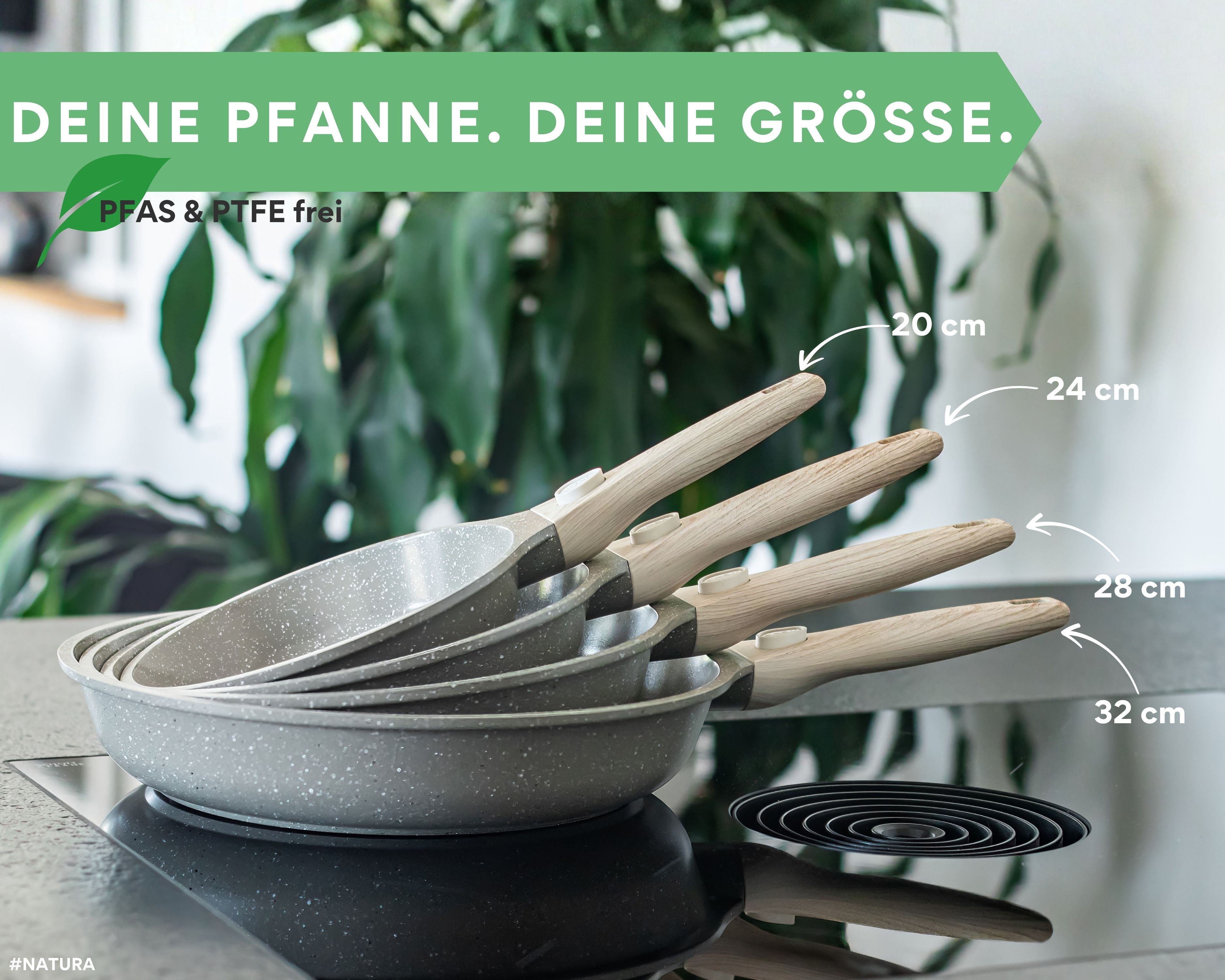 DIVORY Pfanne mit Keramikbeschichtung und abnehmbarem Griff, für alle Herdarten geeignet, PFAS & PTFE frei