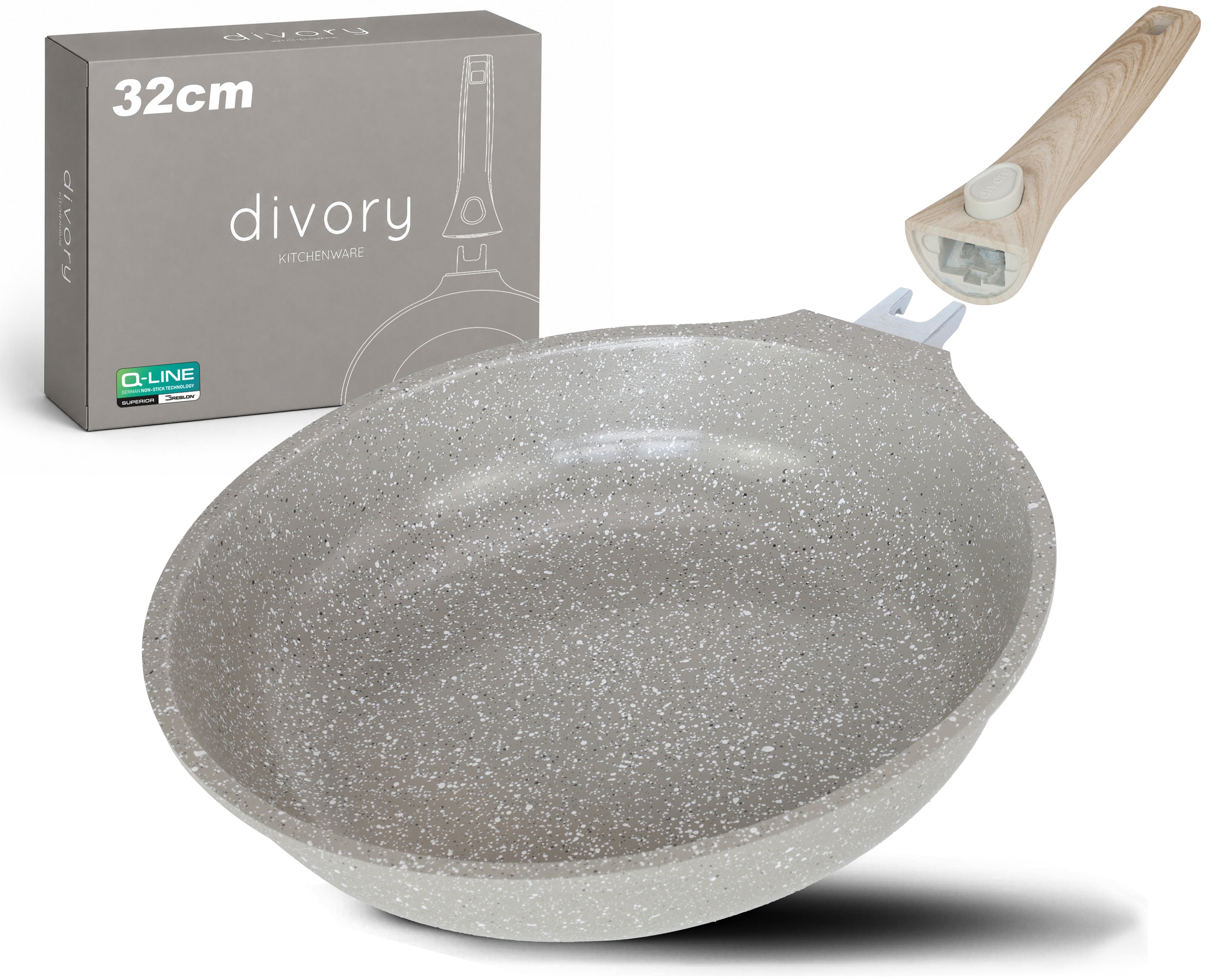 DIVORY Pfanne mit Keramikbeschichtung und abnehmbarem Griff, für alle Herdarten geeignet, PFAS & PTFE frei