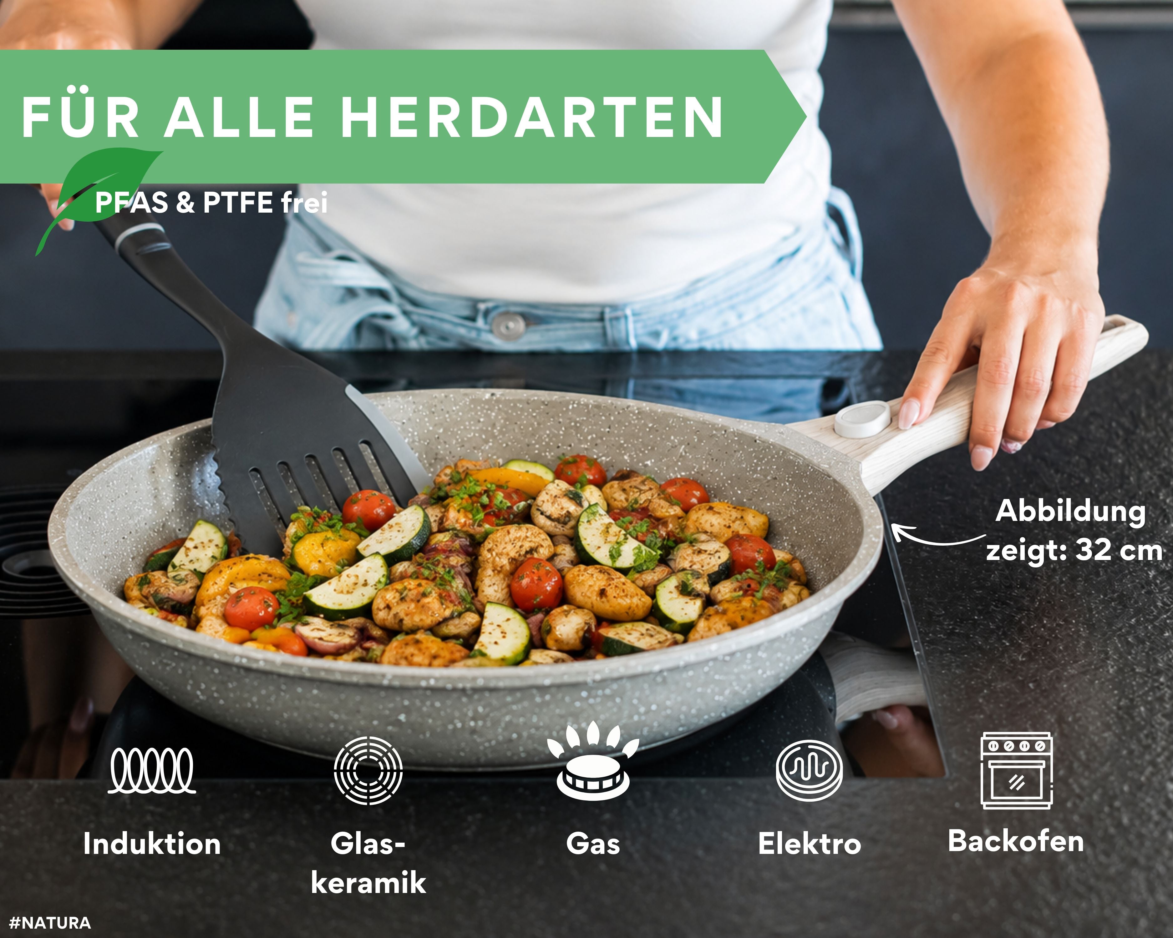 DIVORY Pfanne mit Keramikbeschichtung und abnehmbarem Griff, für alle Herdarten geeignet, PFAS & PTFE frei