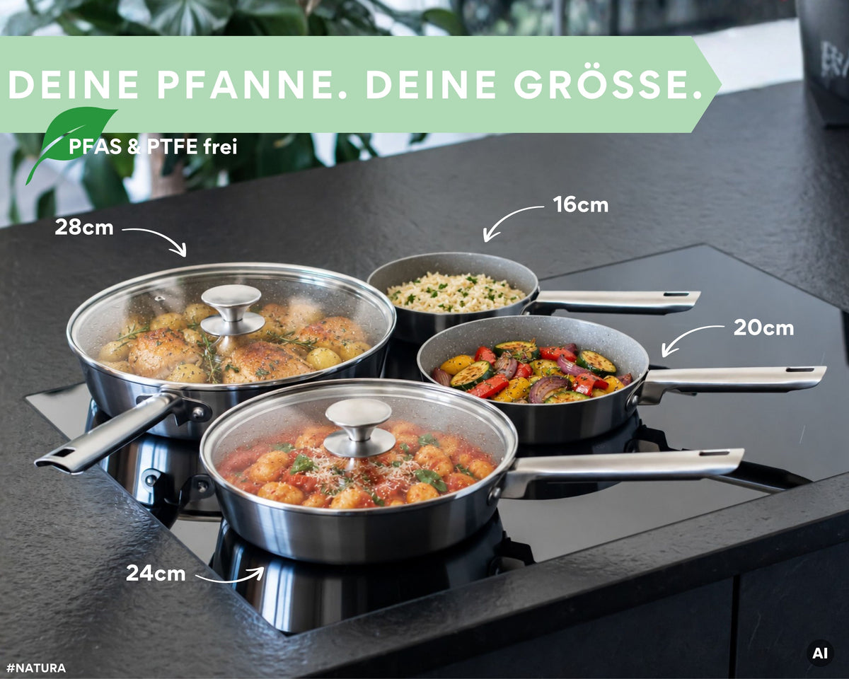 DIVORY Edelstahl Pfanne 16/20/24/28 cm /Set - Keramikbeschichtung, Induktion