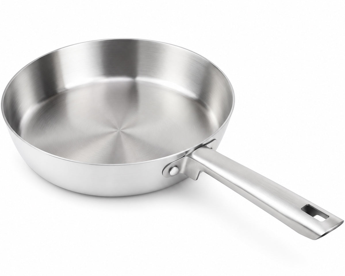 DIVORY unbeschichtete Edelstahl Pfanne 16, 20, 24, 28 cm, Set, Induktion