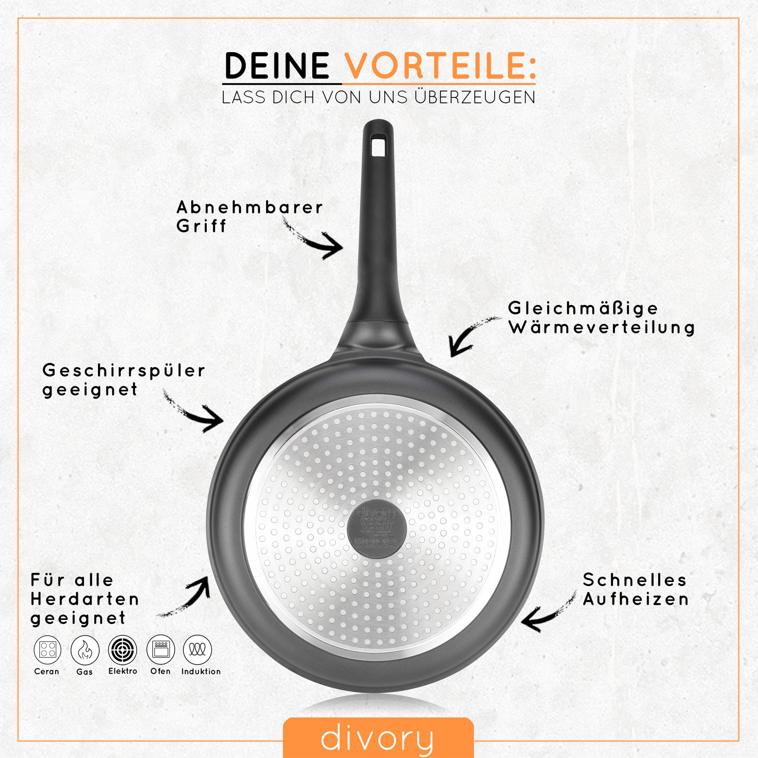 DIVORY Crepe Pfanne Induktion 28cm (abnehmbarer Griff)